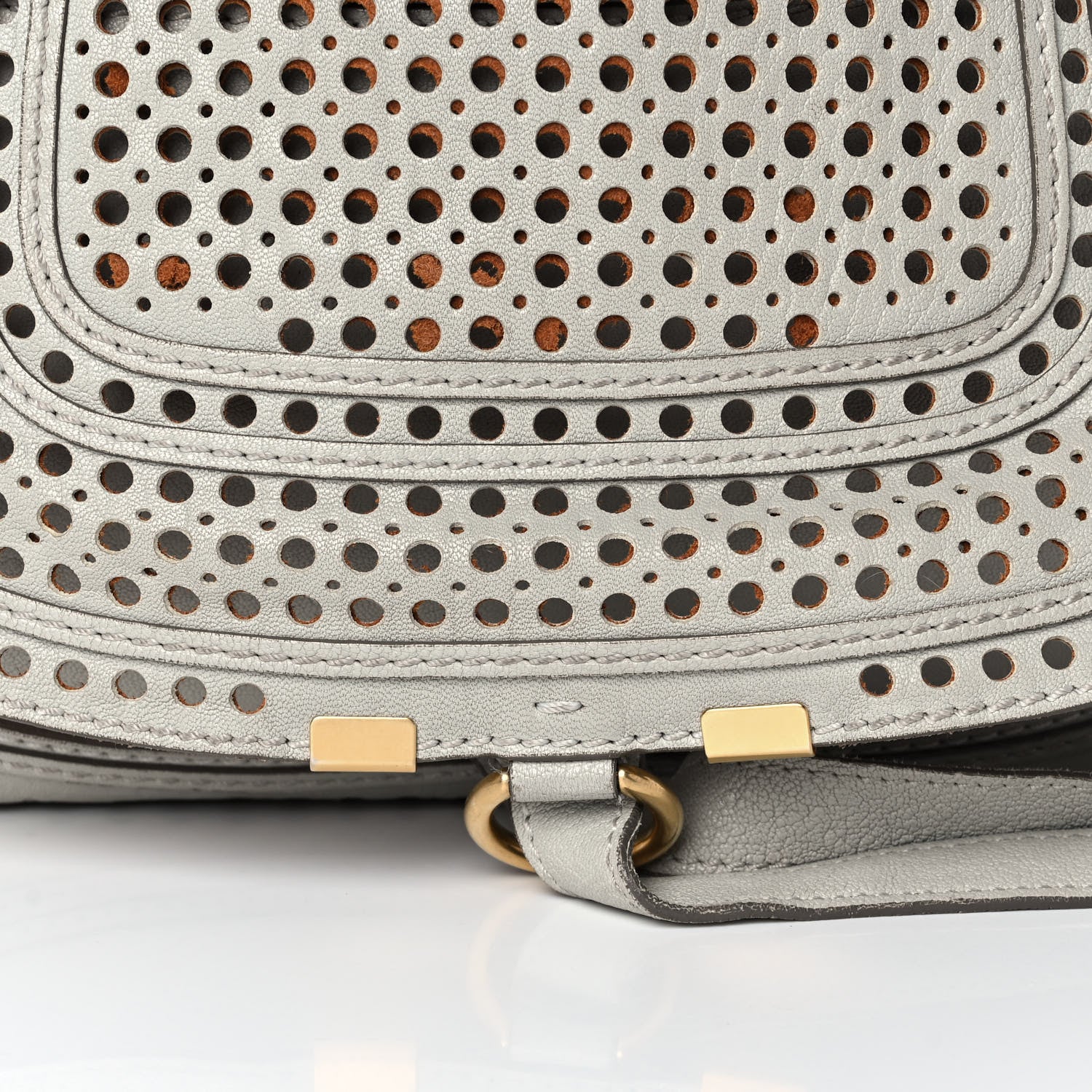 Chloe Calfskin Perforated Medium Marcie Satchel Grey 6 of 12