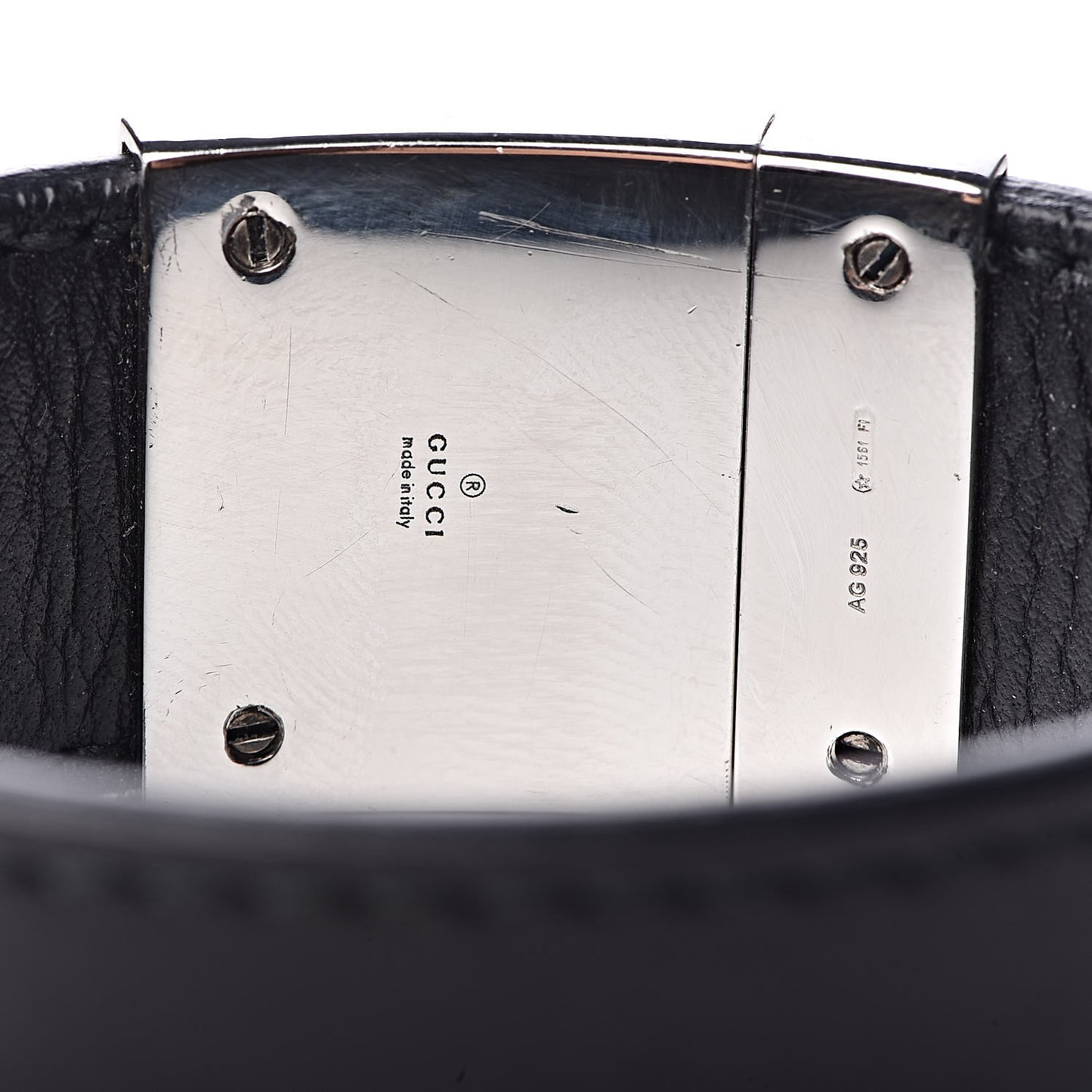 Sterling Silver Calfskin Interlocking G Bracelet Black
