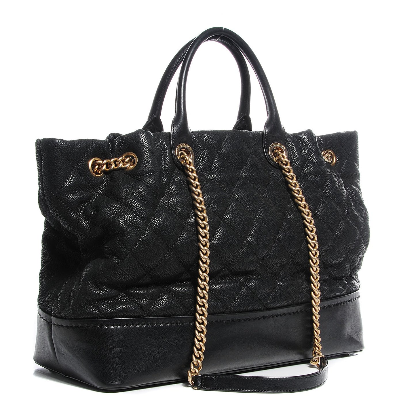 Iridescent Grained Calfskin Large Tote Black