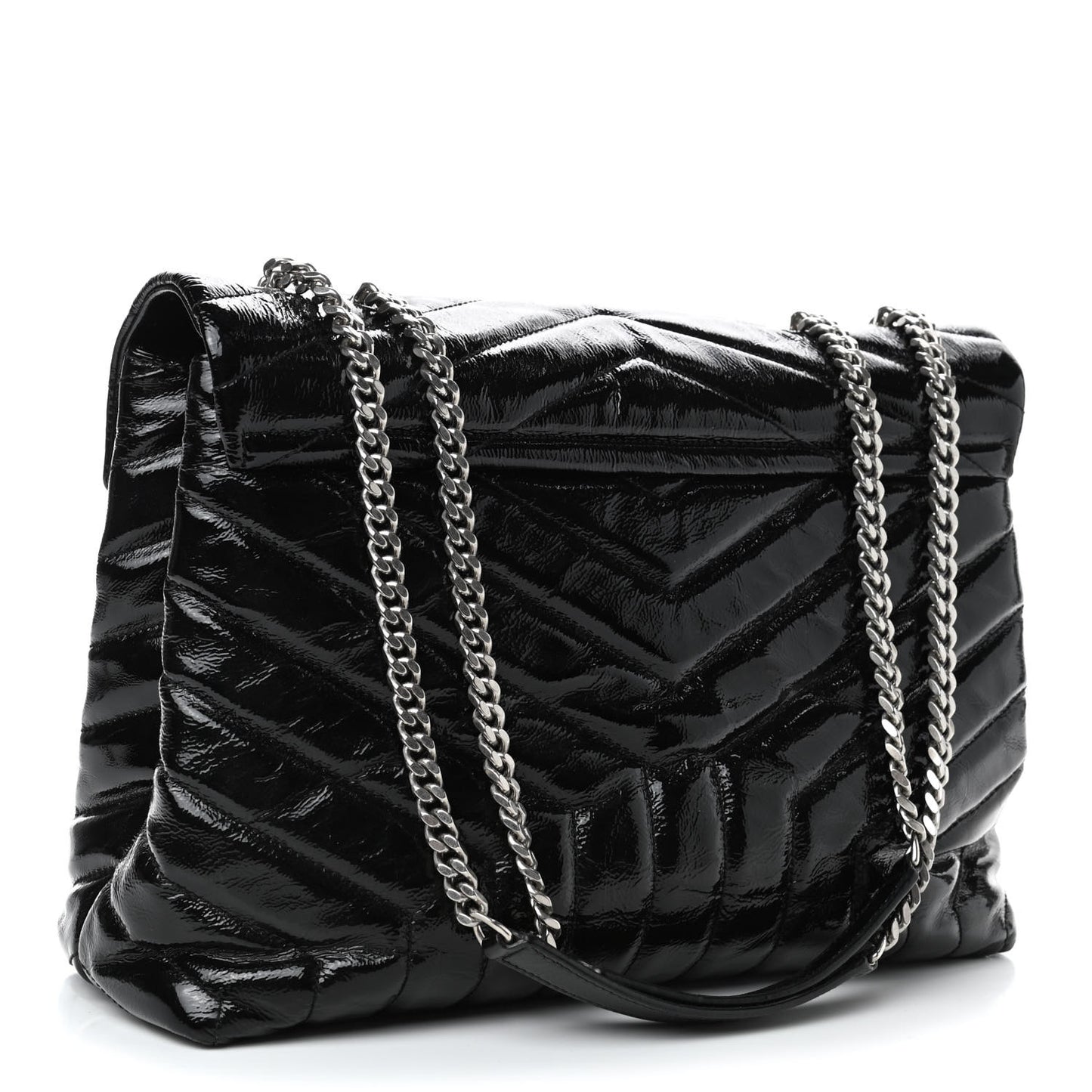Patent Y Quilted Monogram Medium Loulou Chain Satchel Black