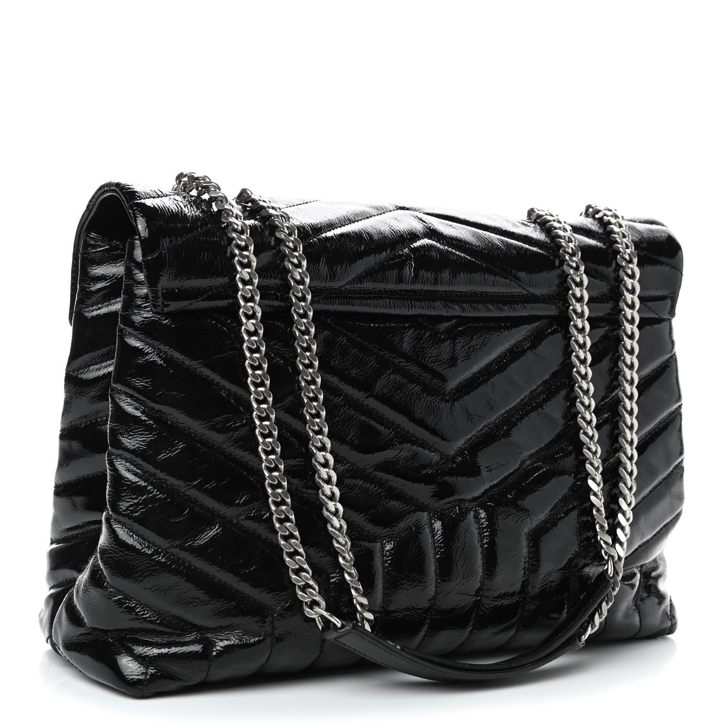 Saint Laurent Patent Y Quilted Monogram Medium Loulou Chain Satchel Black 2 of 4