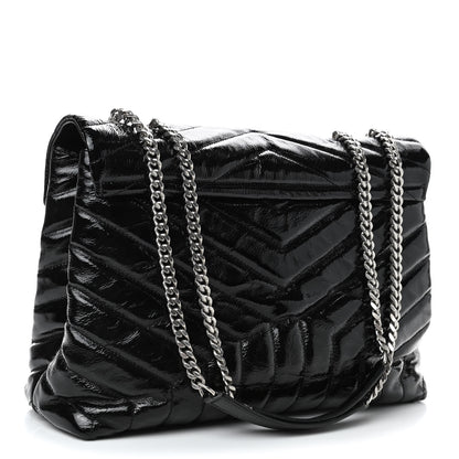 Saint Laurent Patent Y Quilted Monogram Medium Loulou Chain Satchel Black 2 of 4