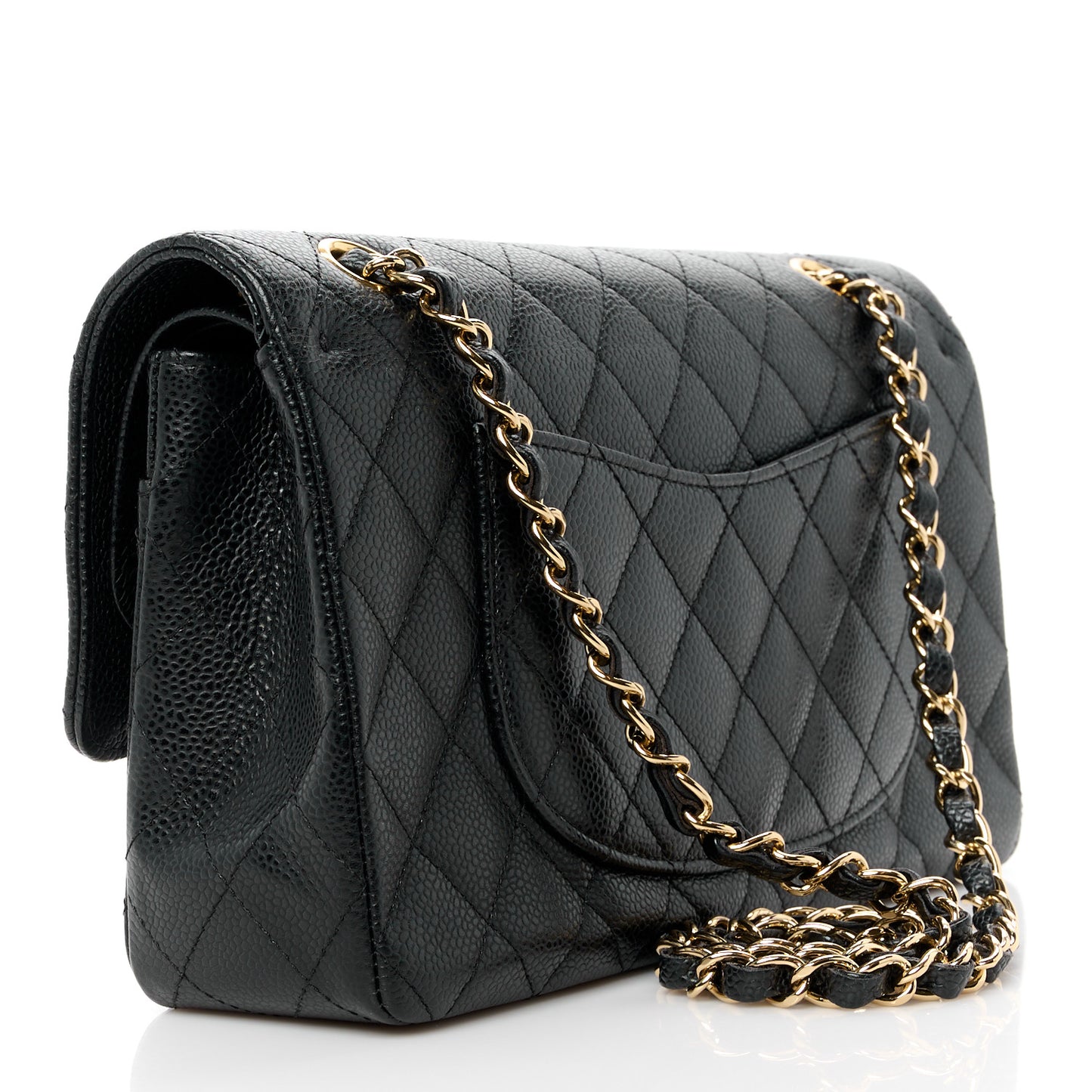 Caviar Quilted Medium Double Flap Black