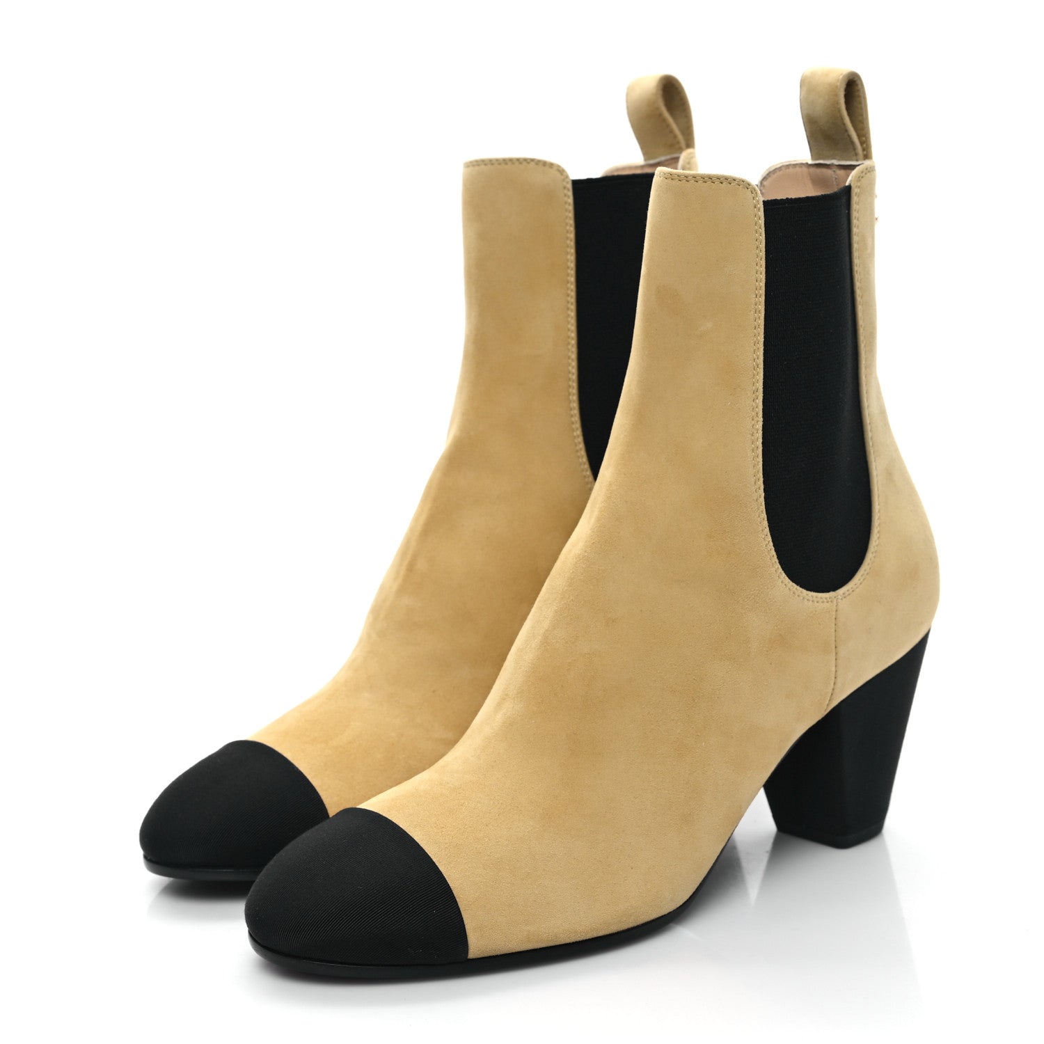 Chanel Suede Kidskin Crossgrain Cap Toe CC Short Ankle Boots 39 Beige Black 3 of 10
