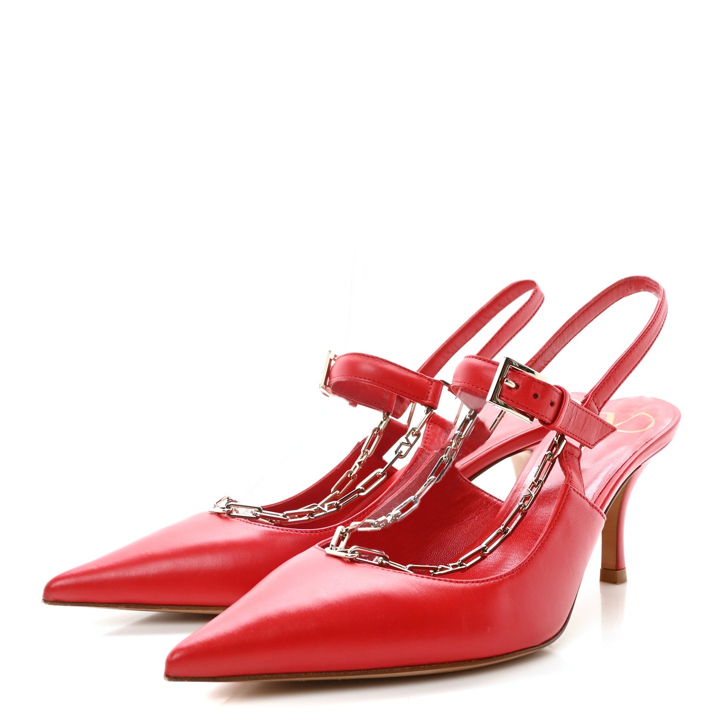 Smooth Calfskin Chain Slingback Pumps 36.5 Red