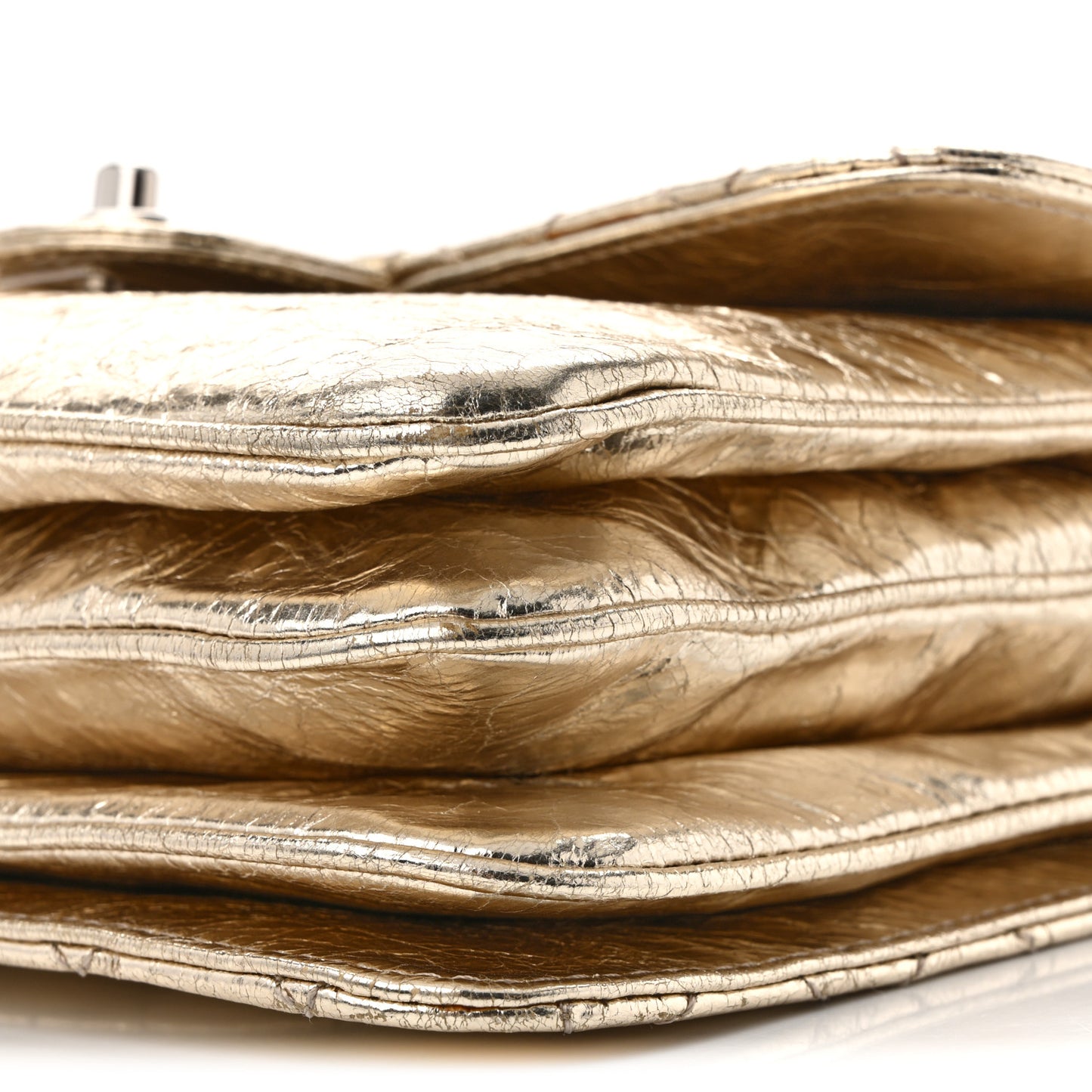 Metallic Crackled Calfskin Medium Clam's Pocket Flap Gold