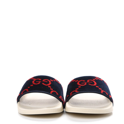 Gucci Terry Cloth GG Monogram Slide Sandals 37 Blue Red 2 of 7
