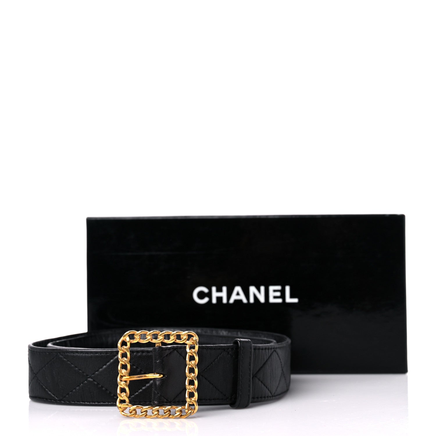 Chanel Lambskin Chain Square Buckle Belt 95 38 Black 7 of 7