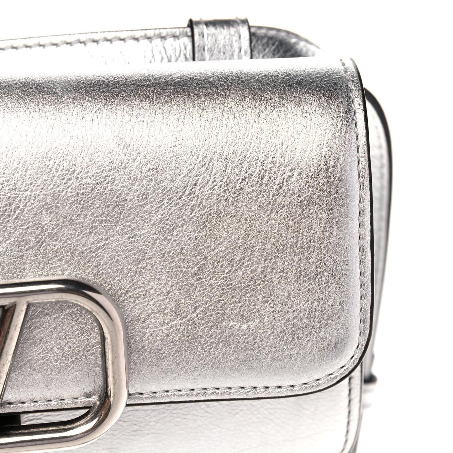 Metallic Calfskin VSling Belt Bag Silver