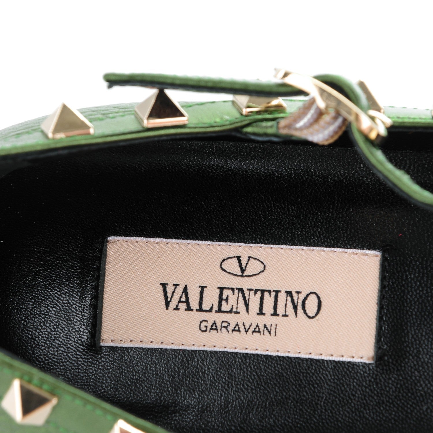 Valentino Garavani Metallic Pebbled Calfskin Rockstud Cage Ballerina Flats 37.5 Field 8 of 8