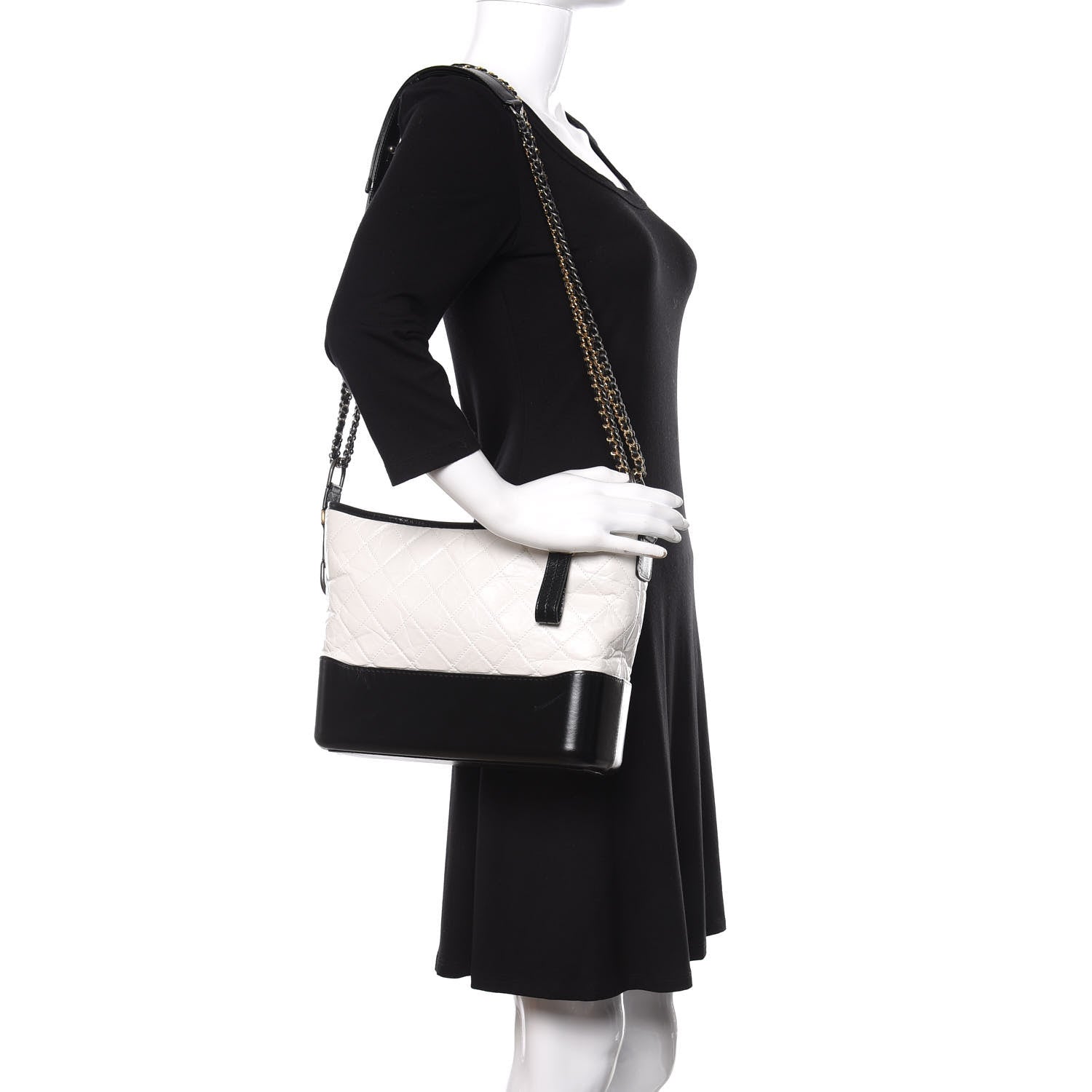 Chanel Aged Calfskin Quilted Medium Gabrielle Hobo Black White 2 of 11