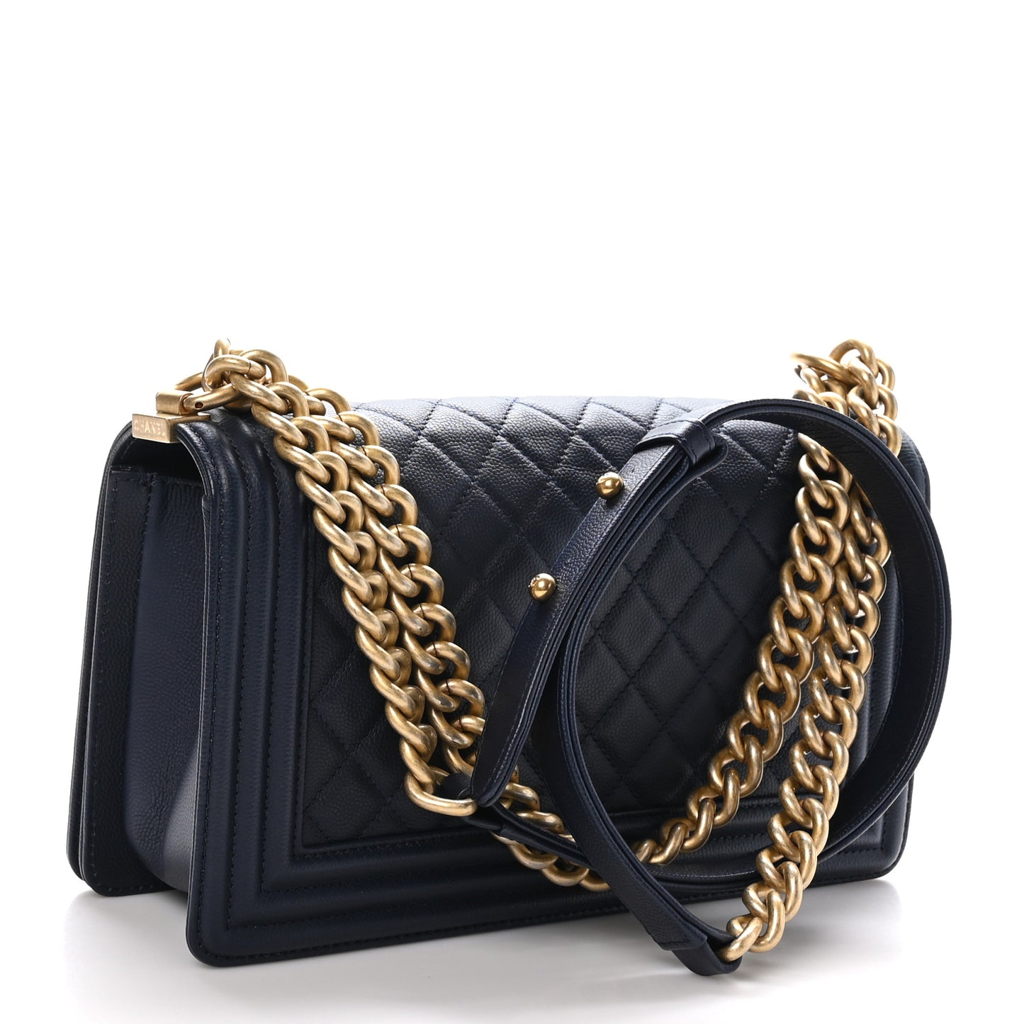 Caviar Quilted Medium Boy Flap Navy