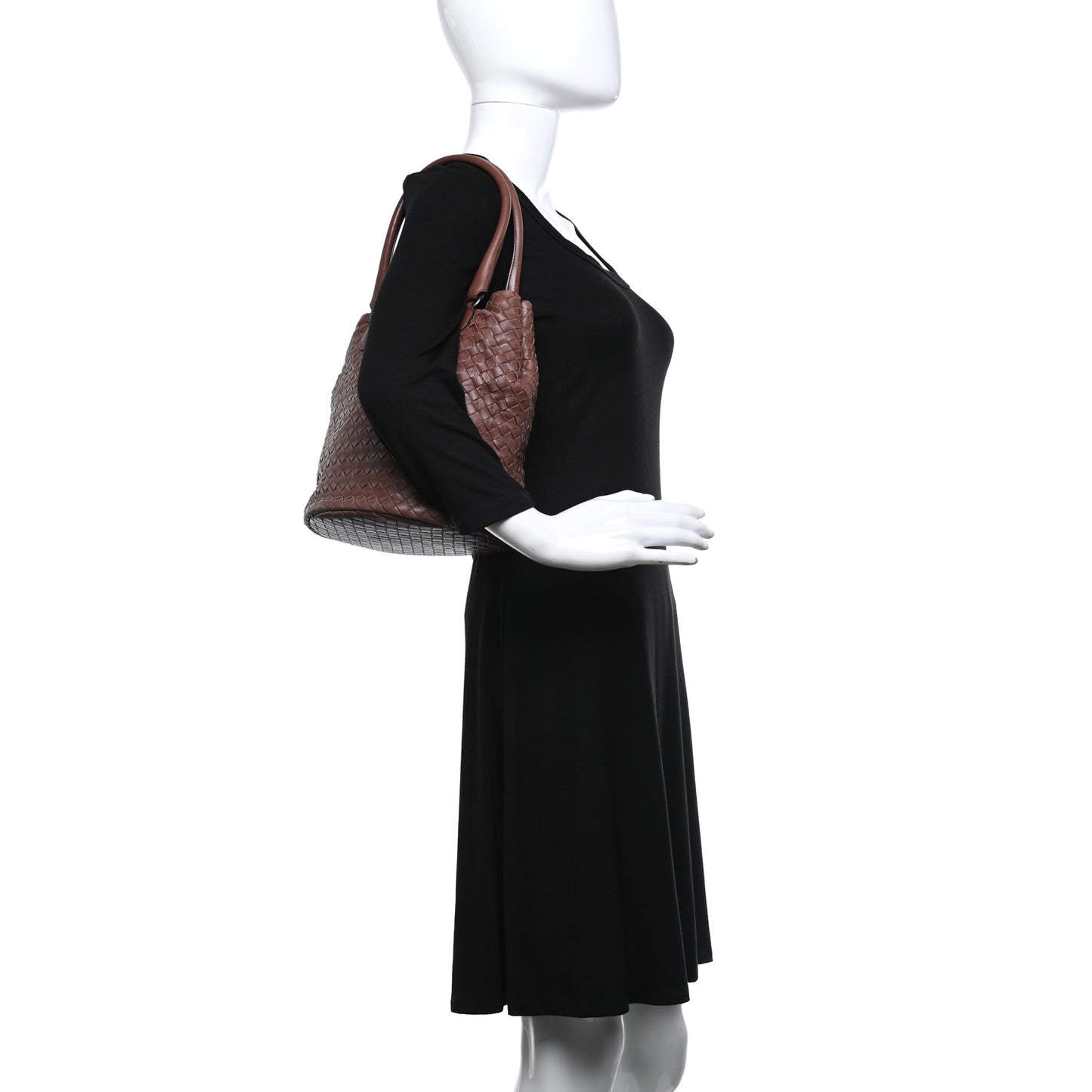 Nappa Intrecciato Double Handle Bucket Bag Brown