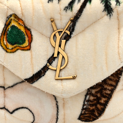 Saint Laurent Terrycloth Summer Print Quilted Small Loulou Puffer Monogram Chain Satchel Multicolor White 7 of 9
