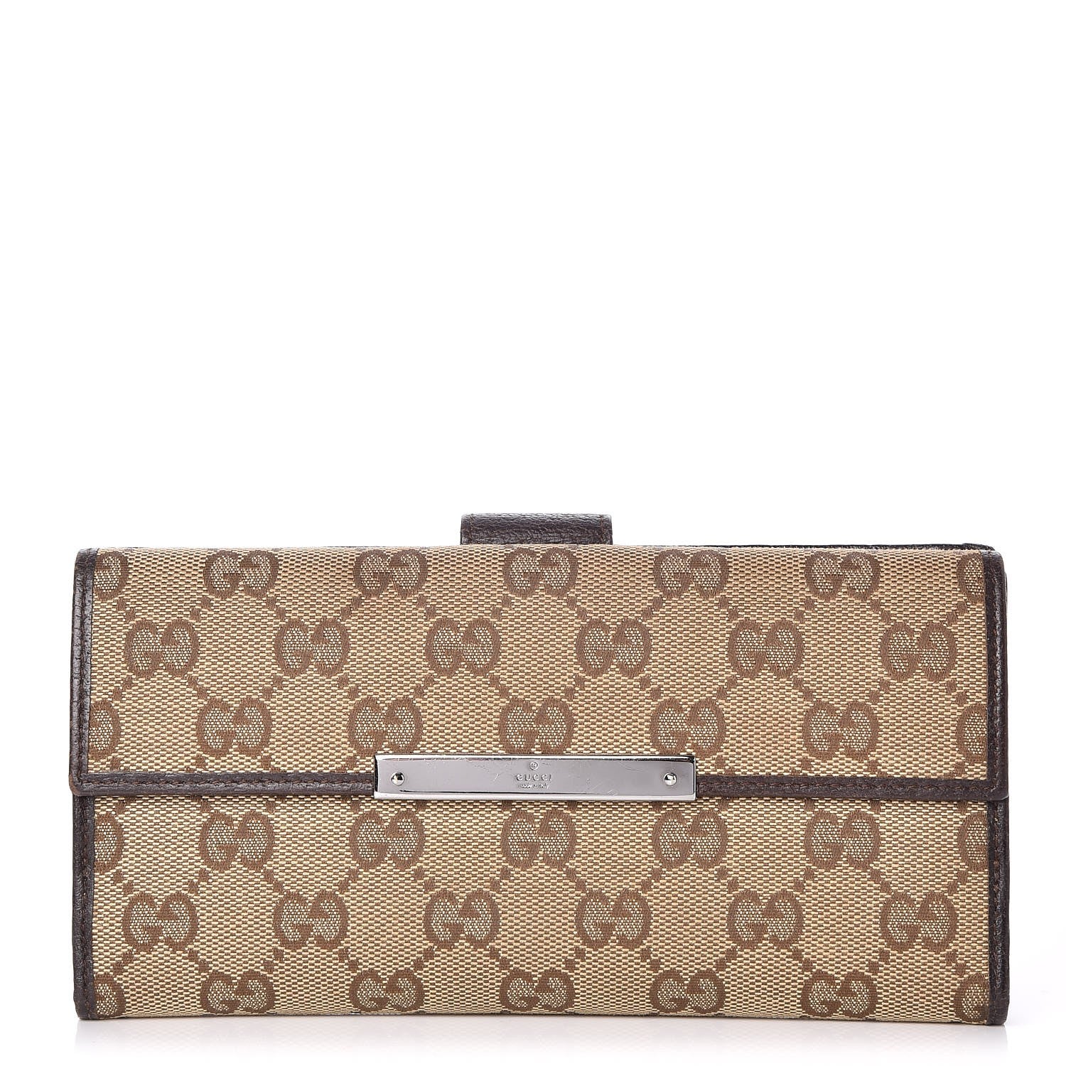 Gucci Monogram Metal Bar Continental Flap Wallet Beige Ebony Dark Brown 1 of 8