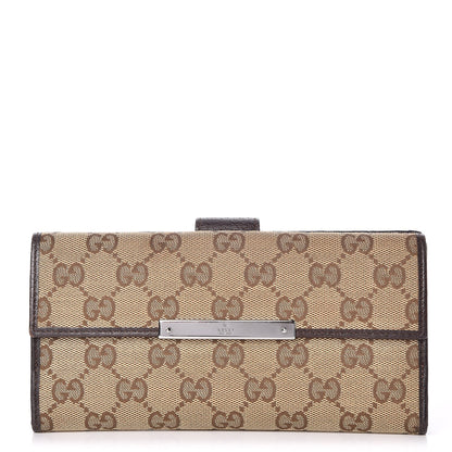 Gucci Monogram Metal Bar Continental Flap Wallet Beige Ebony Dark Brown 1 of 8