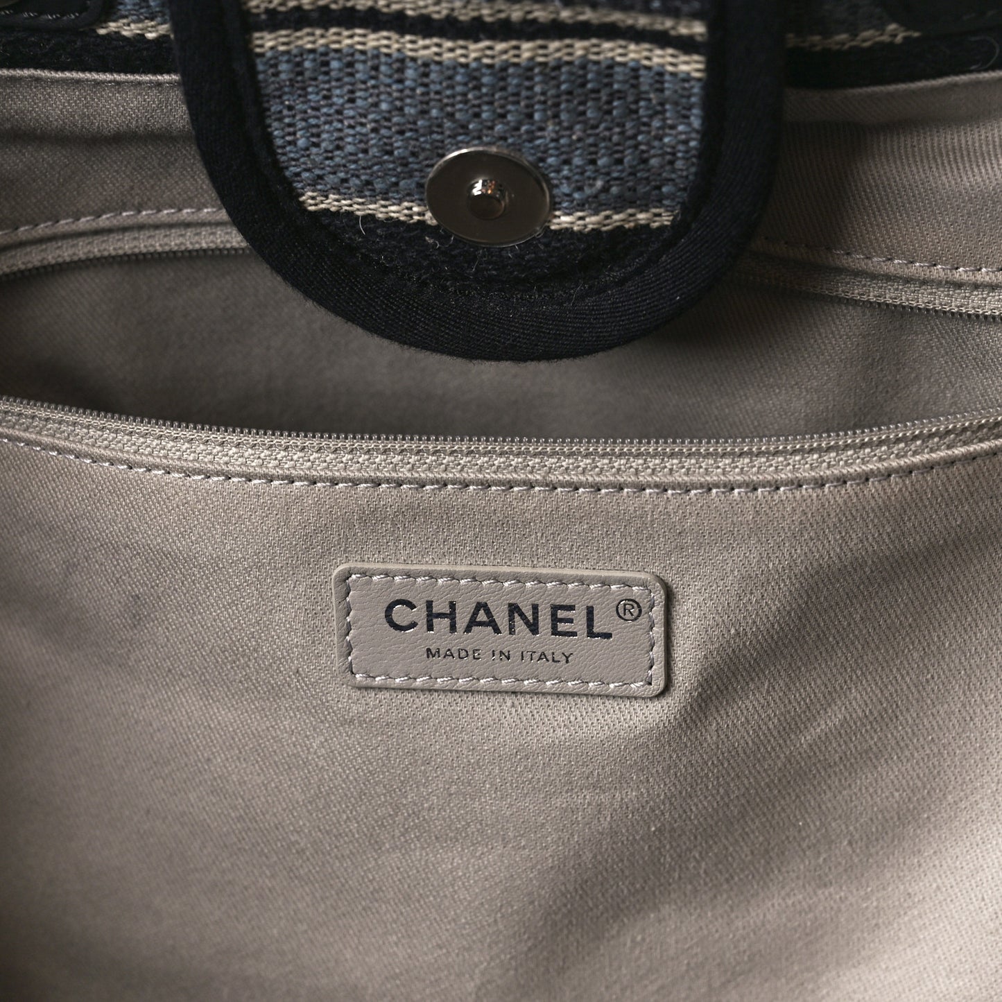 Striped Canvas Medium Deauville Tote Black