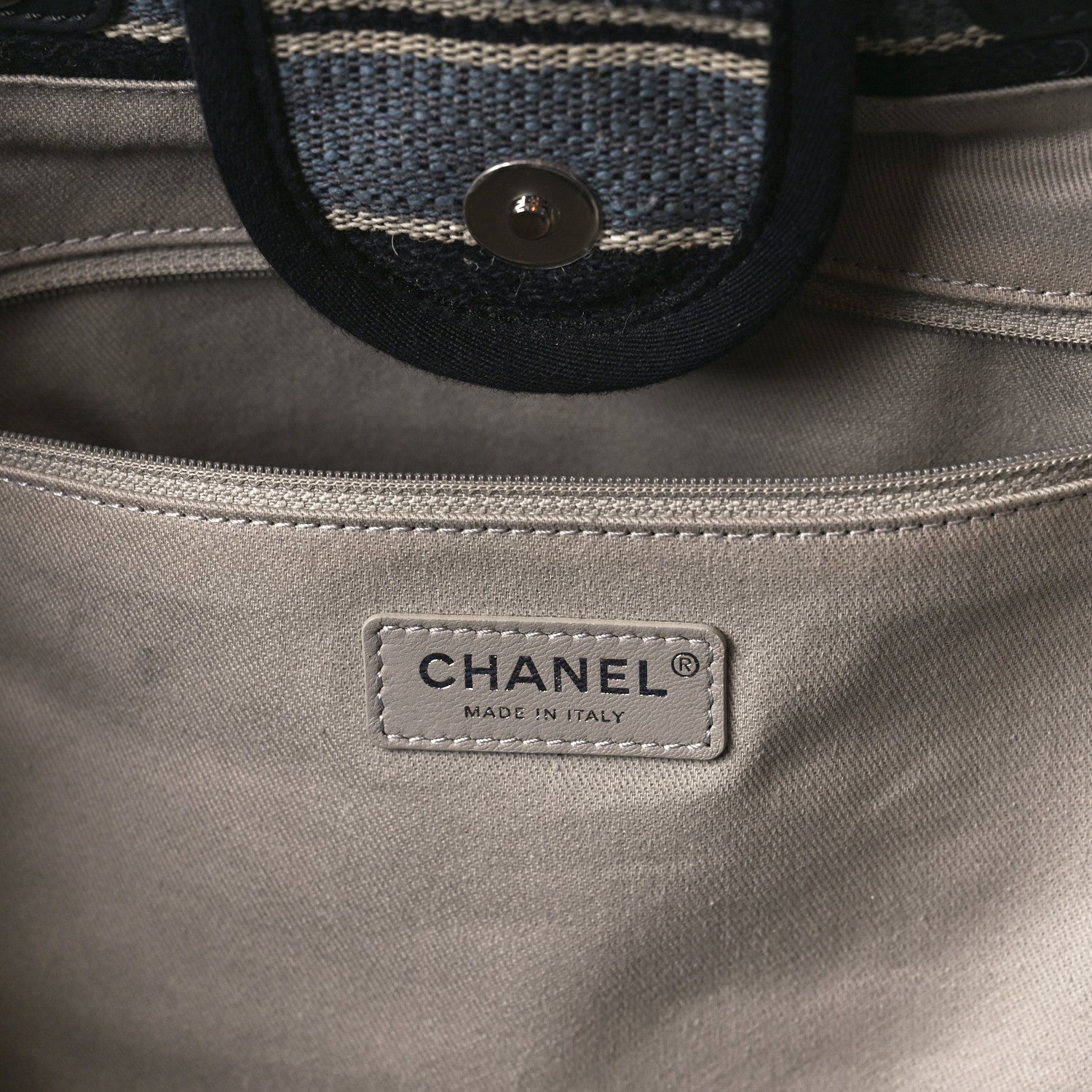 Chanel Striped Canvas Medium Deauville Tote Black 6 of 10