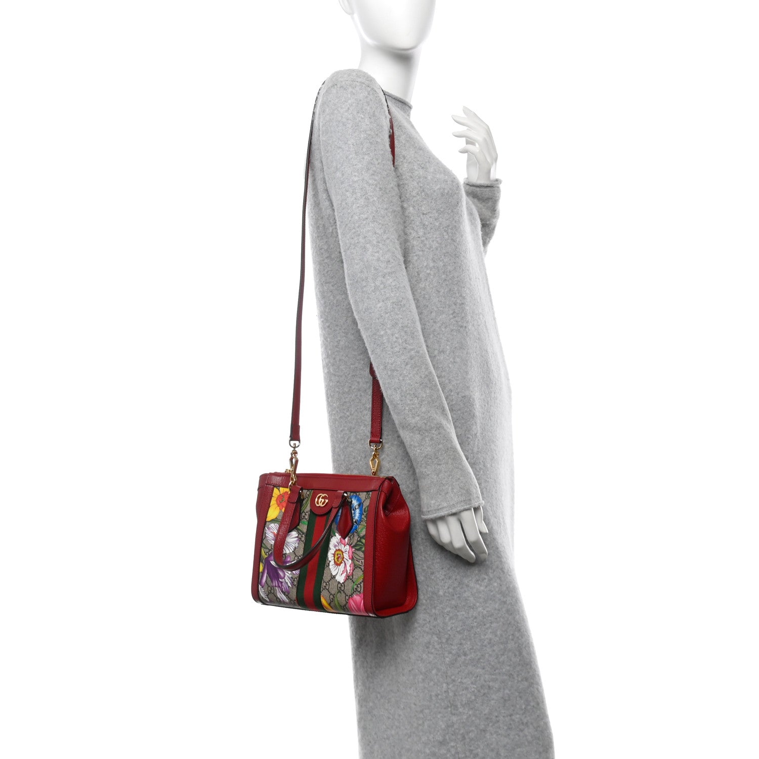 Gucci GG Supreme Monogram Flora Web Small Ophidia Tote Bag Red 2 of 10