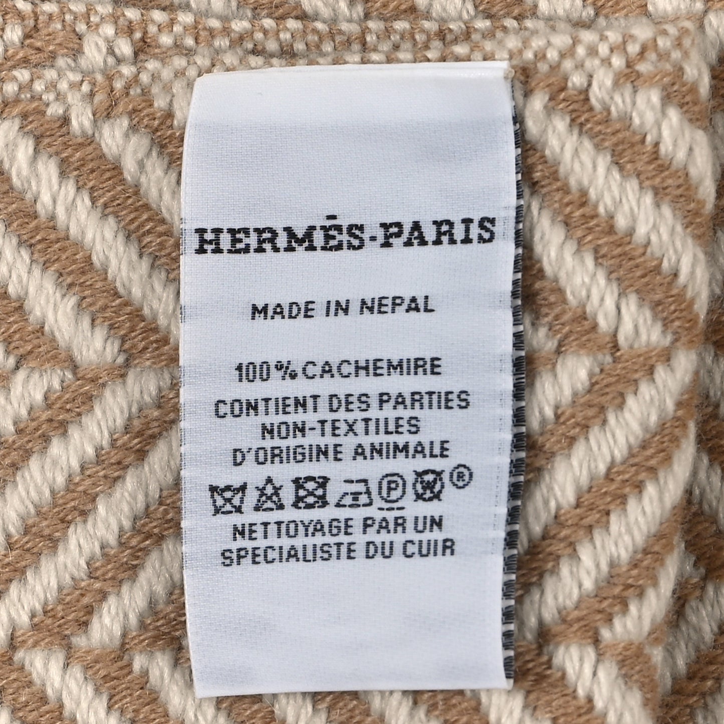 Cashmere H Chevron Fringe Stole Camel Ivory