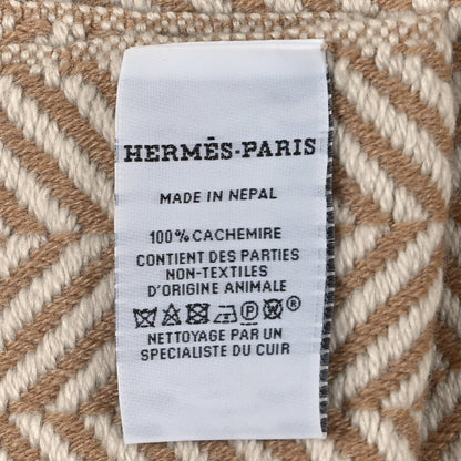 Hermes Cashmere H Chevron Fringe Stole Camel Ivory 3 of 3