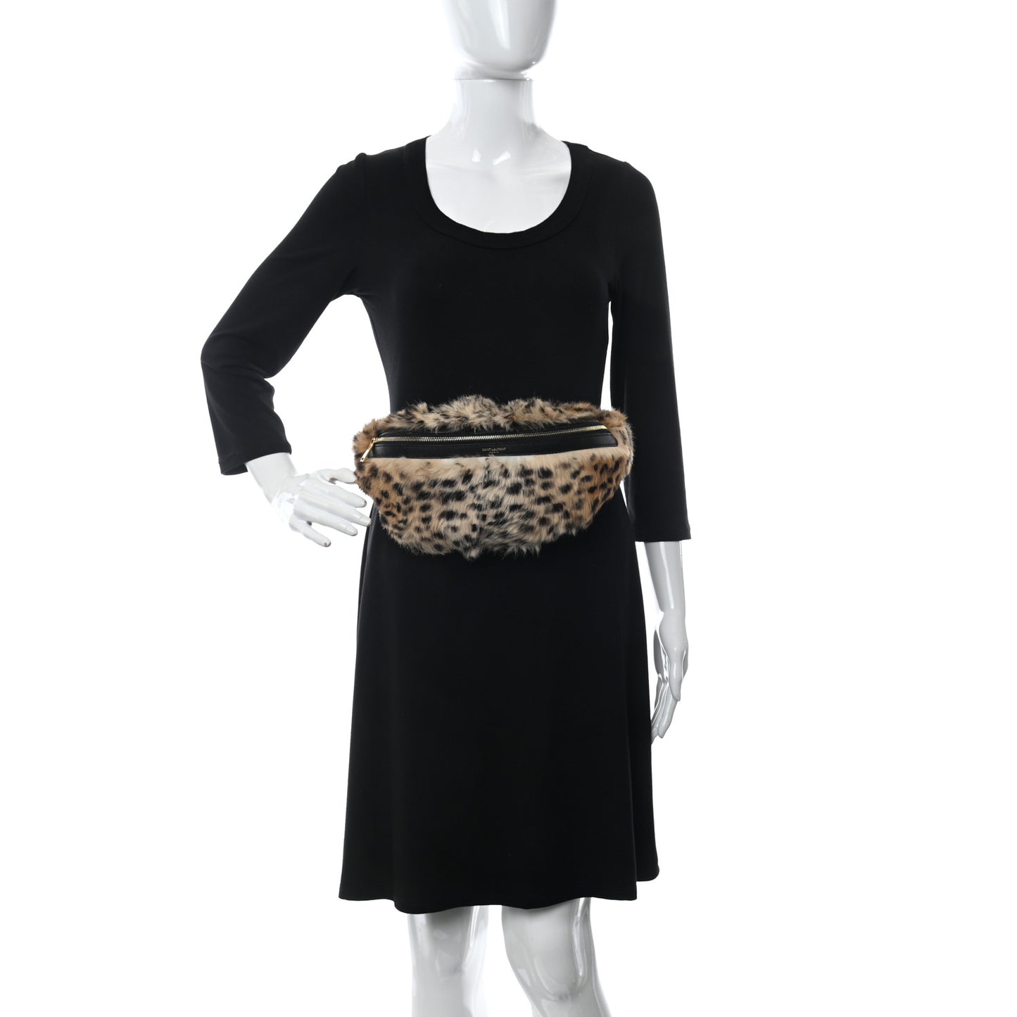 Rabbit Fur Leopard Print Belt Bag Beige