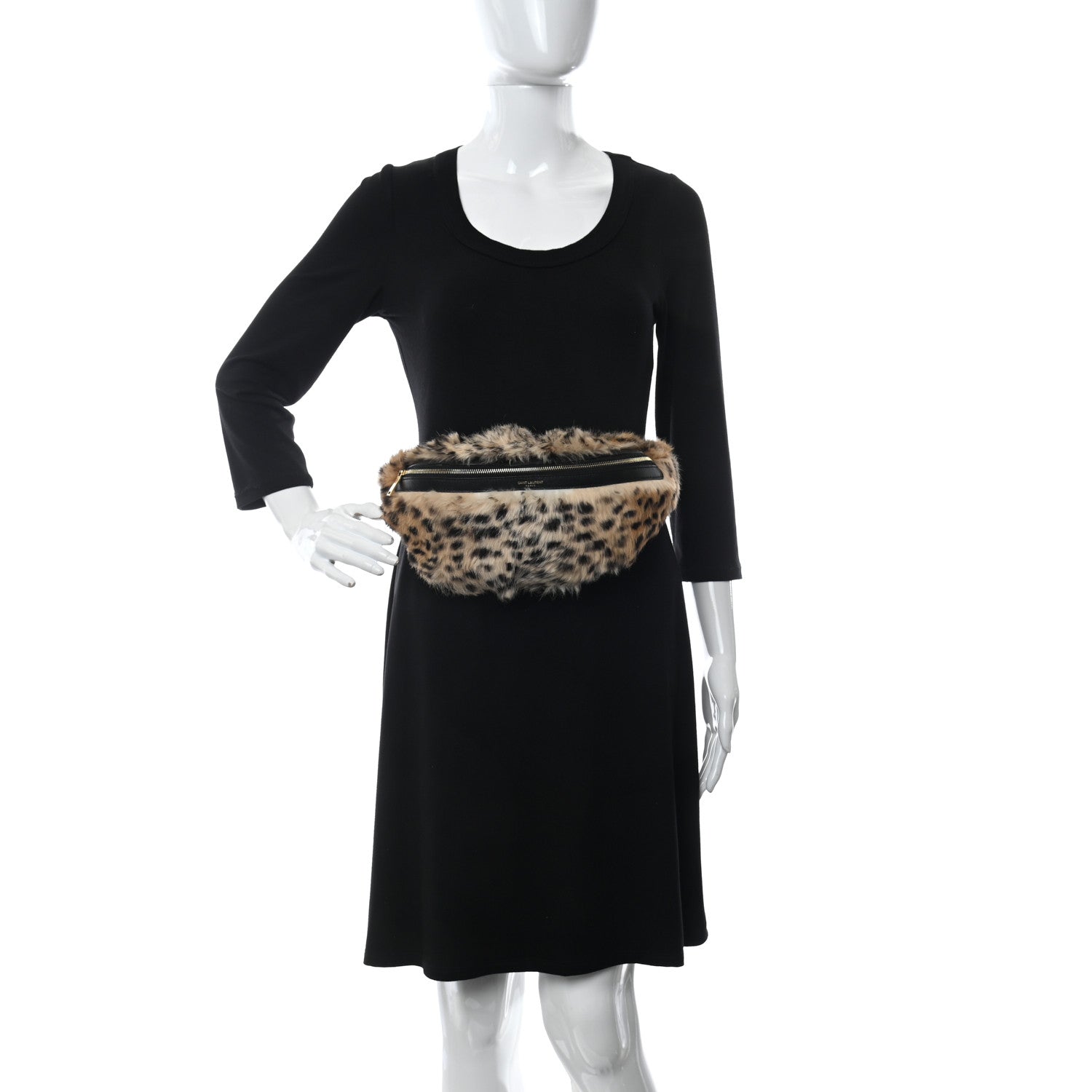 Saint Laurent Rabbit Fur Leopard Print Belt Bag Beige 2 of 14