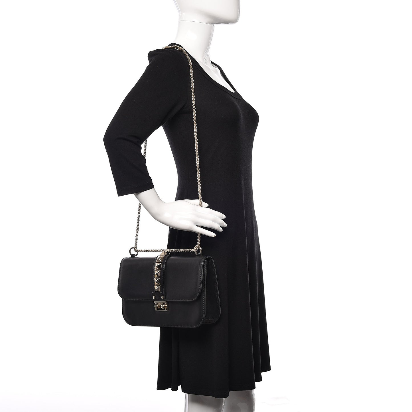 Vitello Large Glam Lock Rockstud Flap Black
