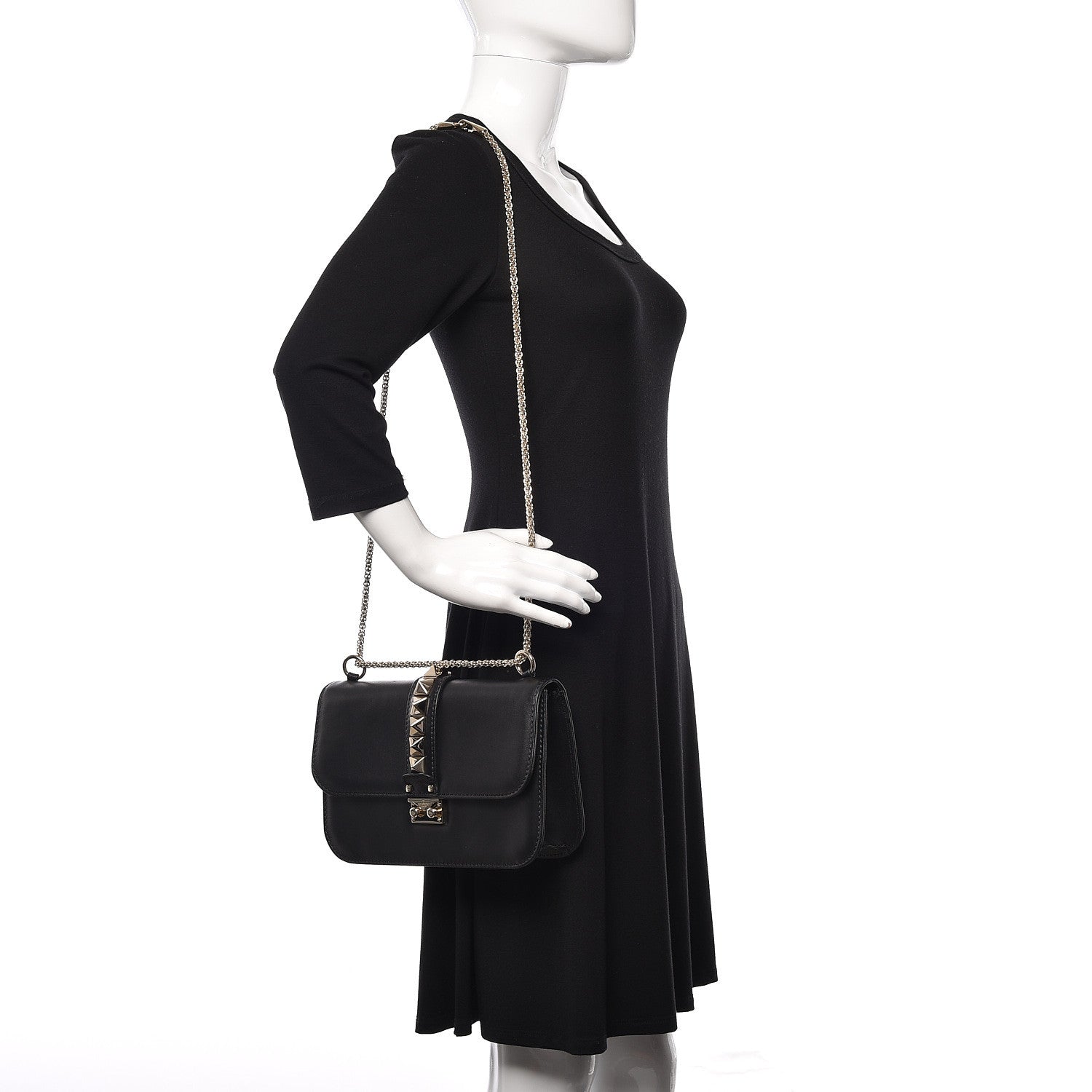 Valentino Garavani Vitello Large Glam Lock Rockstud Flap Black 2 of 10