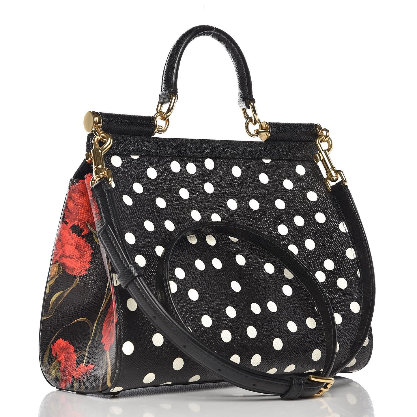 Dauphine Polka Dot Floral Print Medium Miss Sicily Satchel Black