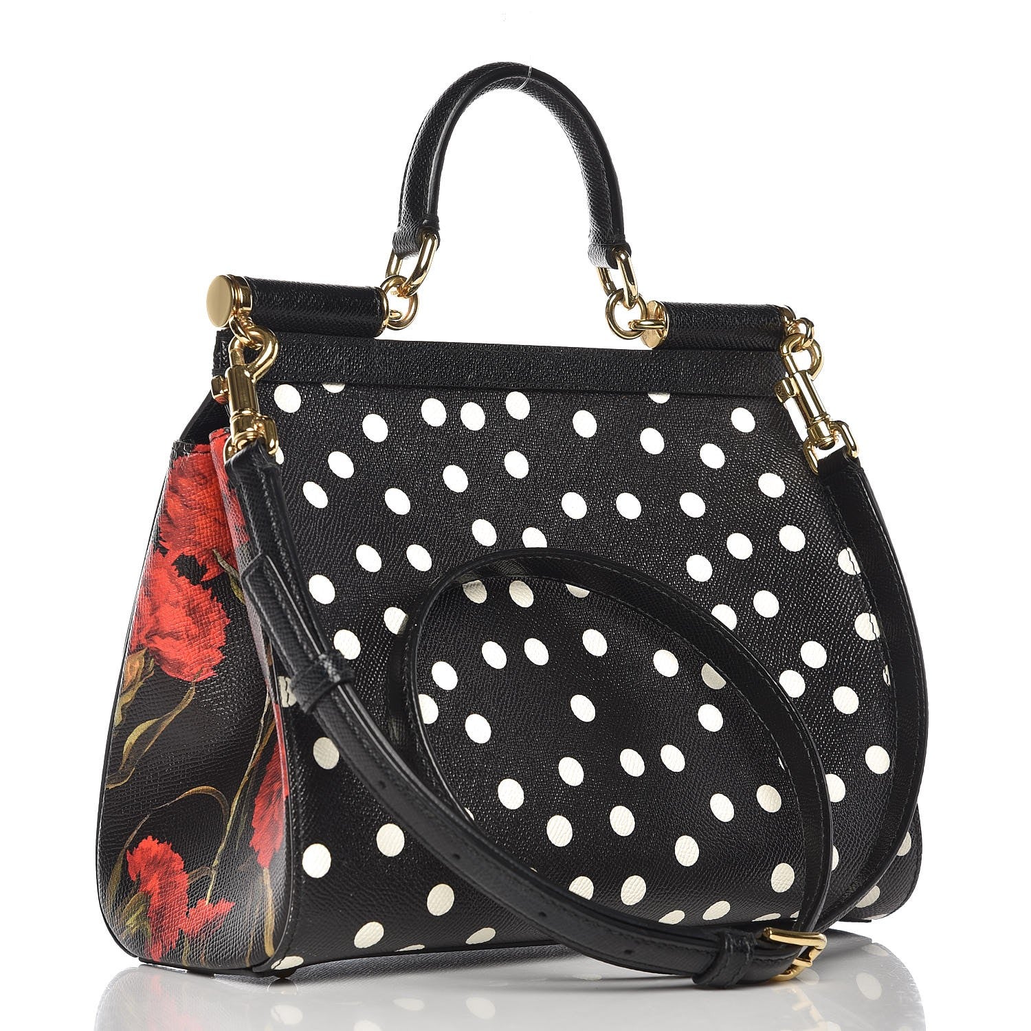 Dolce & Gabbana Dauphine Polka Dot Floral Print Medium Miss Sicily Satchel Black 3 of 13