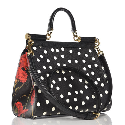 Dolce & Gabbana Dauphine Polka Dot Floral Print Medium Miss Sicily Satchel Black 3 of 13