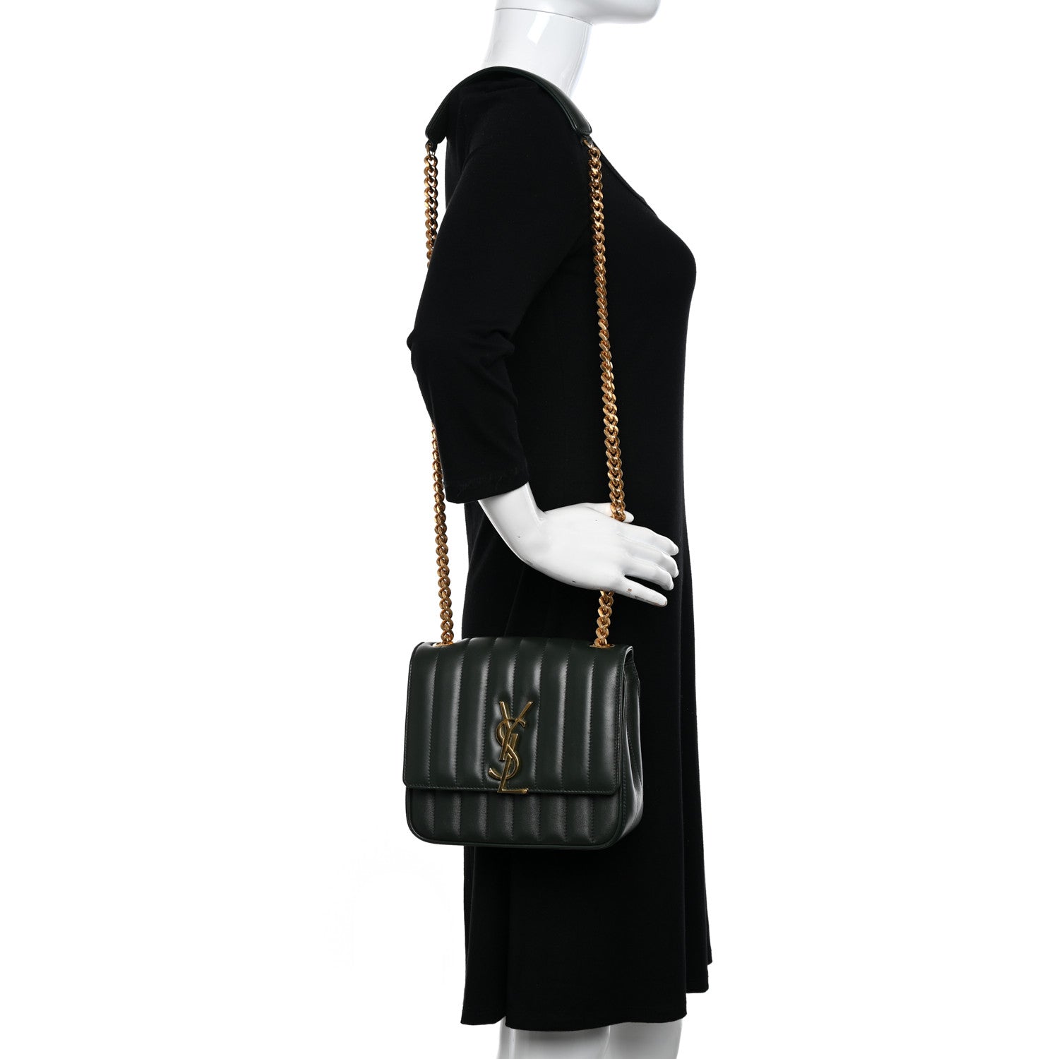 Saint Laurent Lambskin Matelasse Monogram Medium Vicky Chain Bag Algae 2 of 11