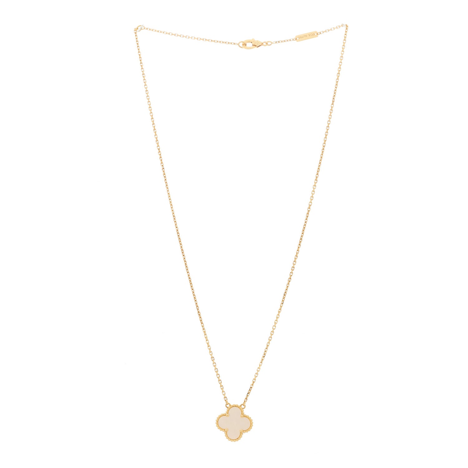 Van Cleef & Arpels 18K Yellow Gold Mother of Pearl Vintage Alhambra Pendant Necklace 3 of 6
