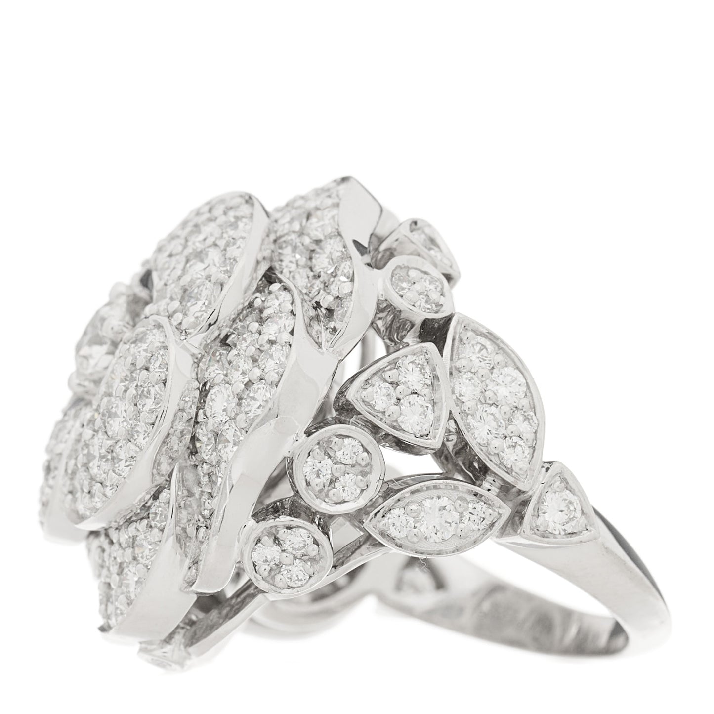 18K White Gold Diamond 3.50ct Bouton de Camelia Ring 52 6