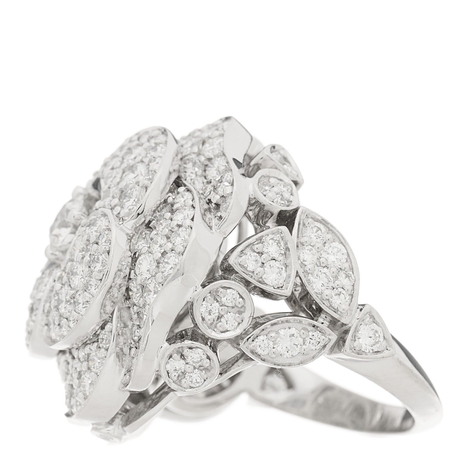 Chanel 18K White Gold Diamond 3.50ct Bouton de Camelia Ring 52 6 3 of 10