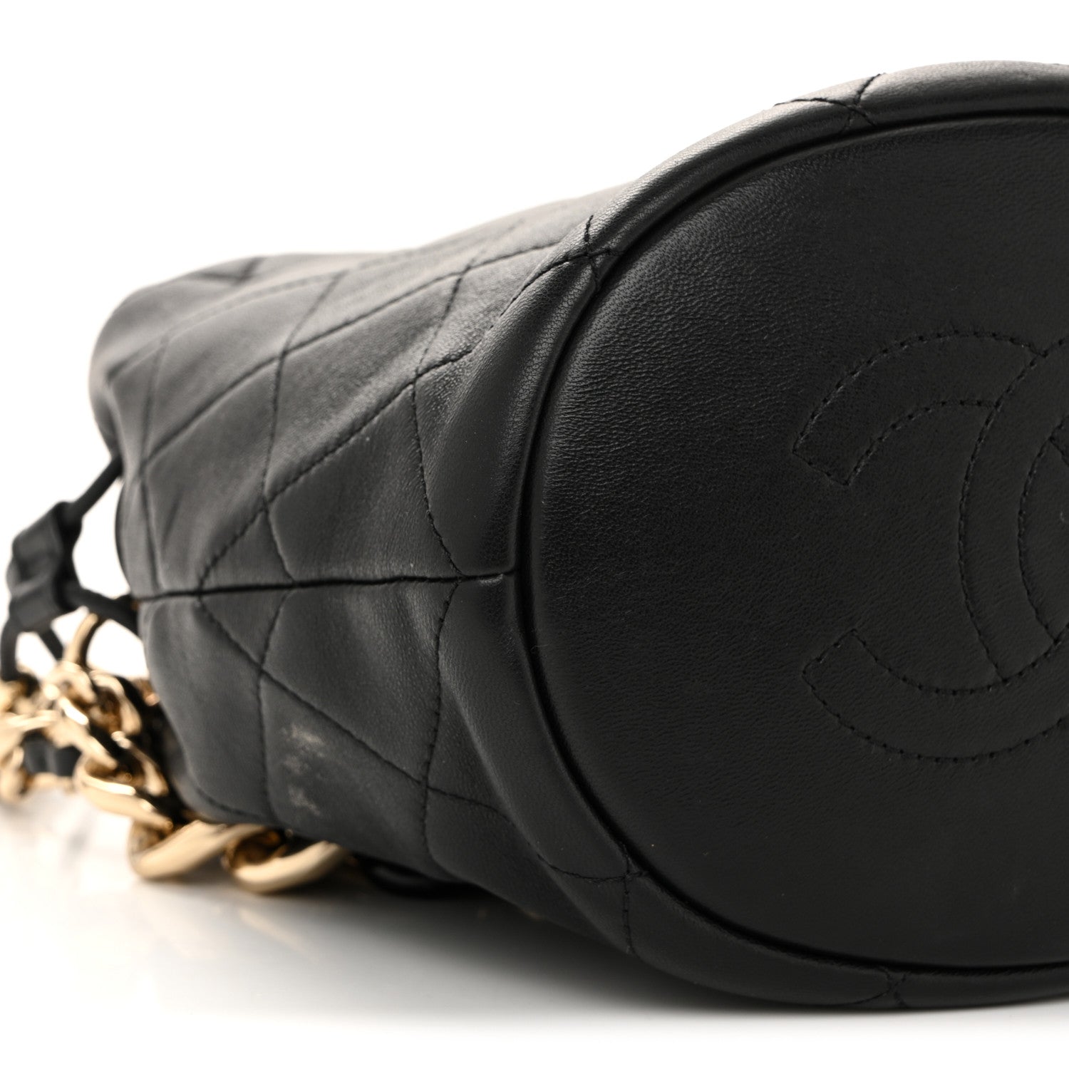 Chanel Lambskin Quilted Resin Bi-Color Chain Bucket Bag Black 9 of 13