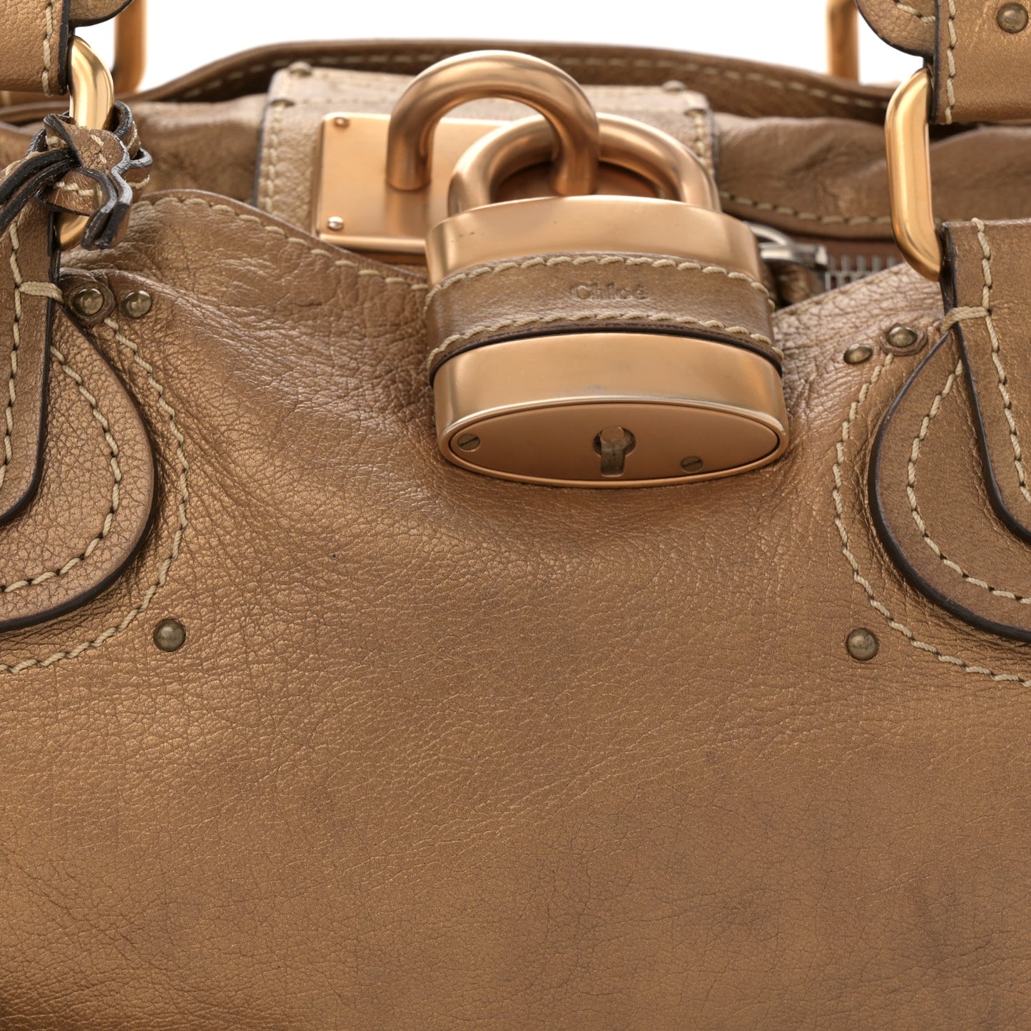 Metallic Calfskin Medium Paddington Satchel Gold
