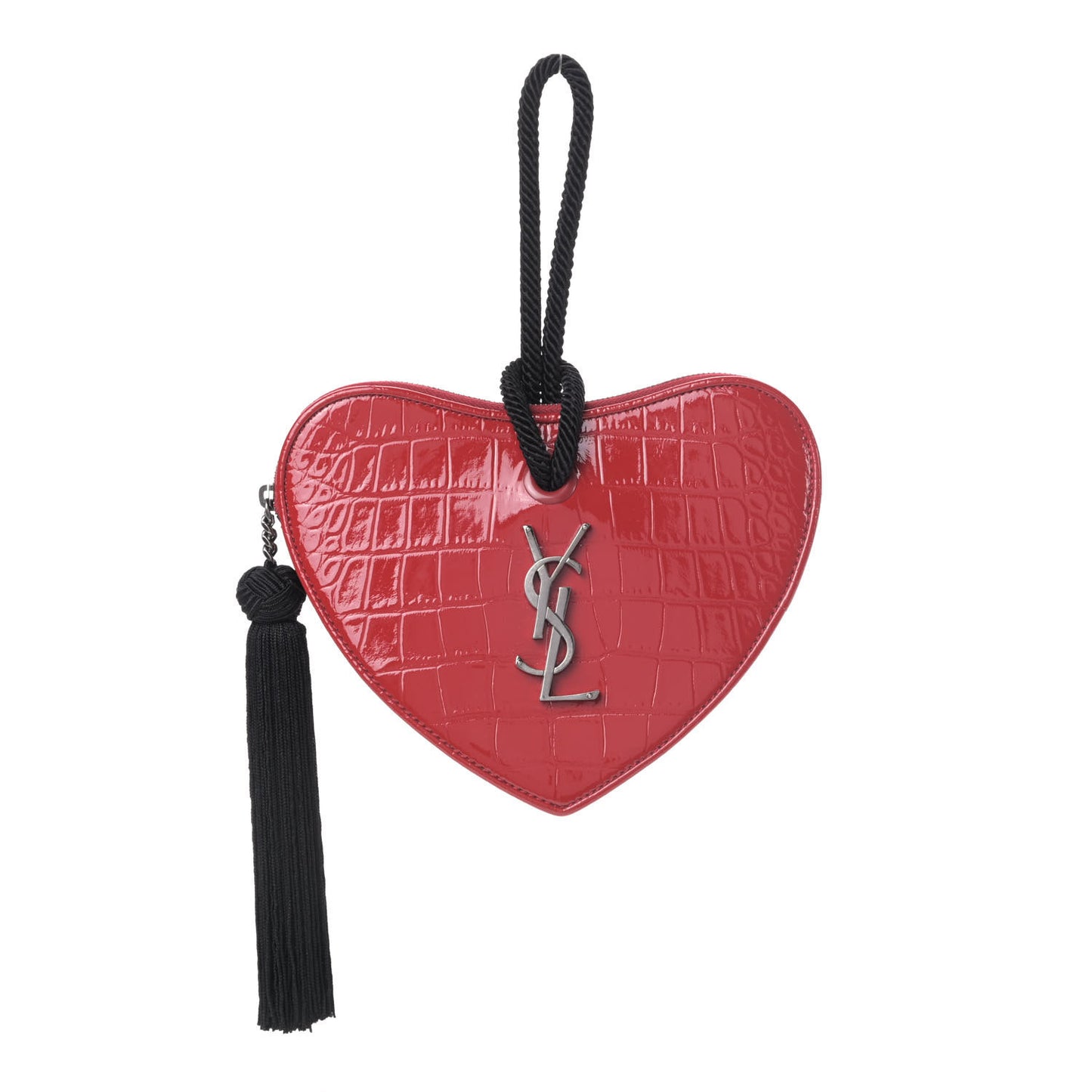 Patent Crocodile Embossed Sac Coeur Heart Shaped Clutch Red