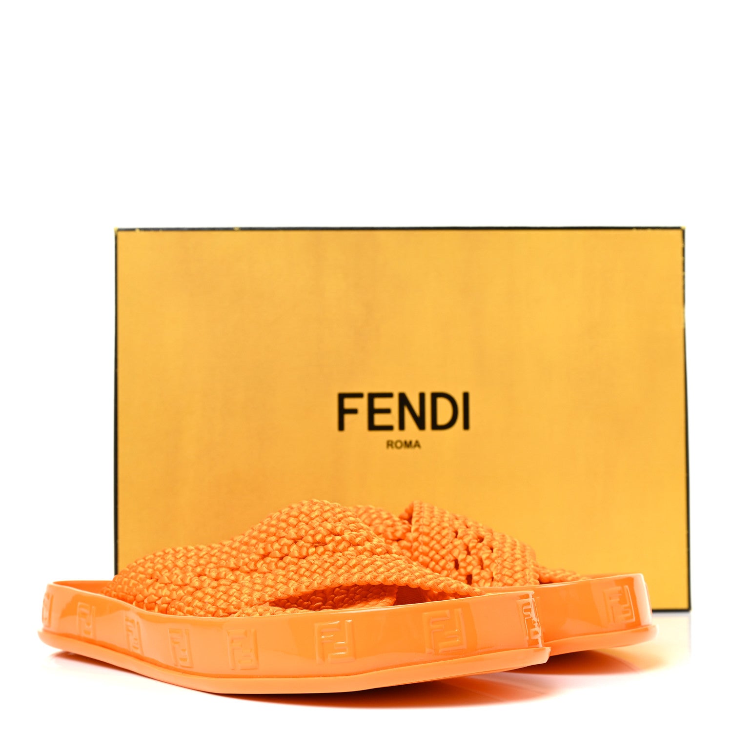 Fendi Raffia Rubber FF Woven Reflections Crisscross Slide Sandals 38 Arancio Clementina 10 of 10