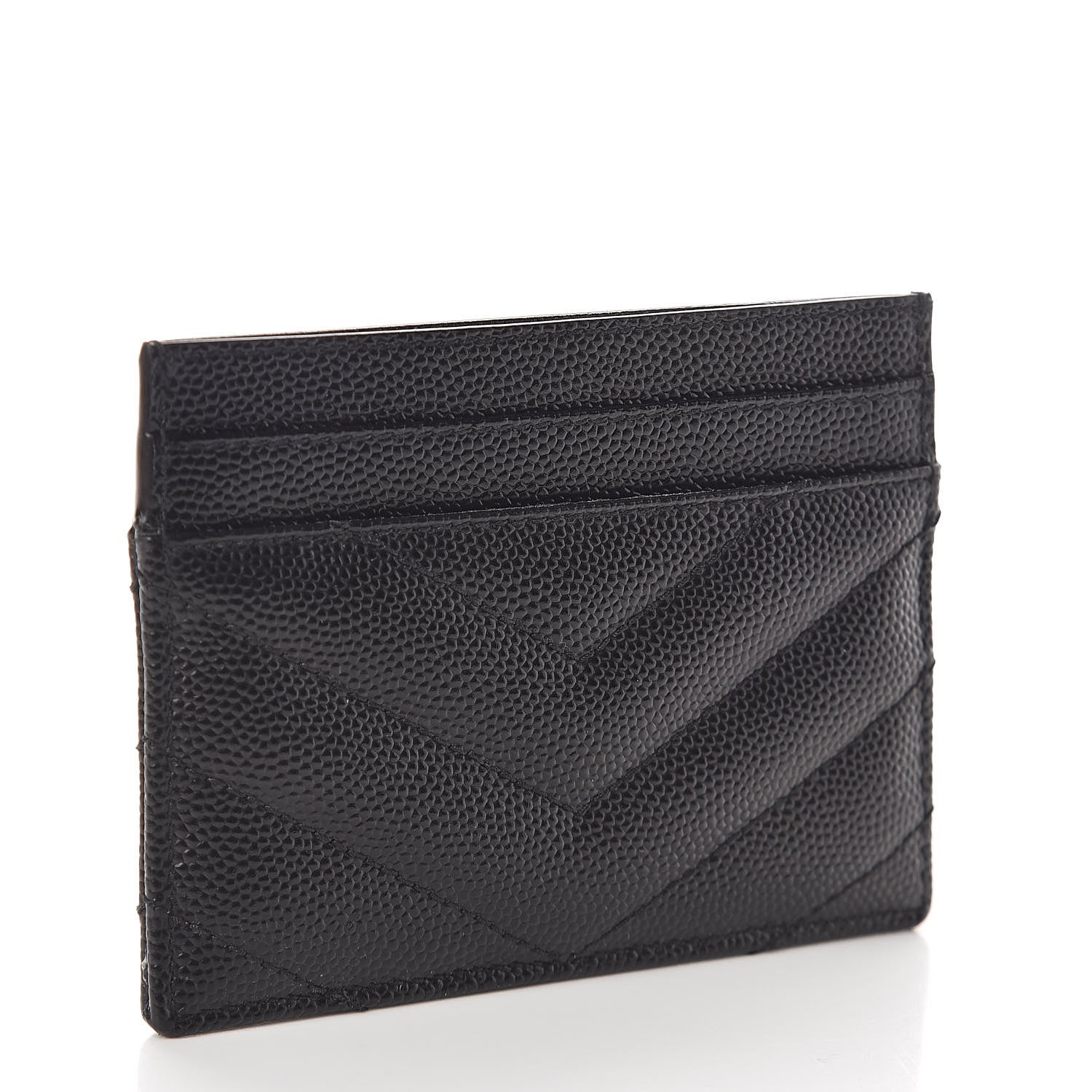 Saint Laurent Grain De Poudre Matelasse Chevron Monogram Credit Card Case Black 3 of 8