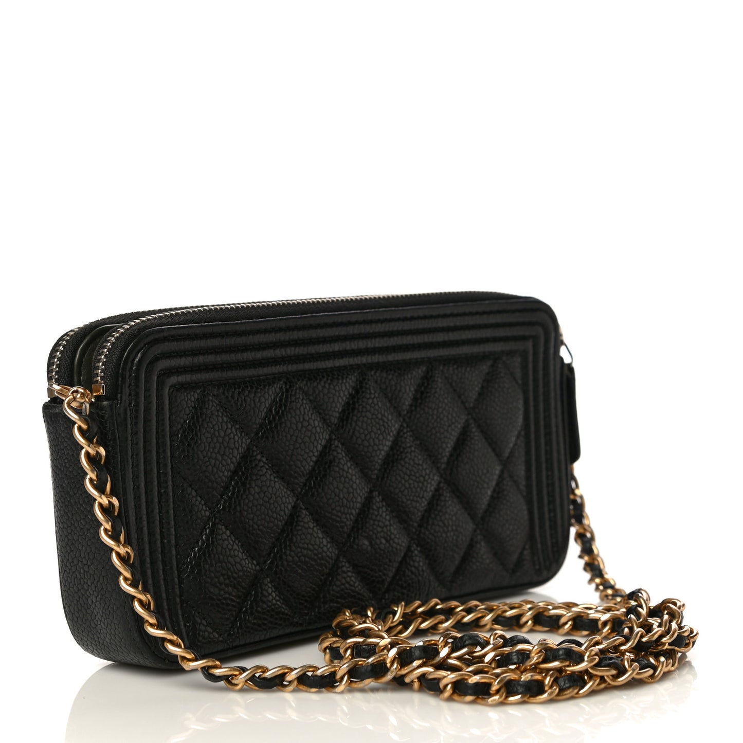 Caviar Quilted Small Boy Clutch With Chain Black