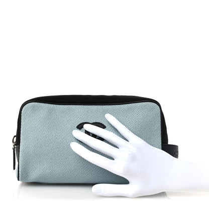 Chanel Canvas Calfskin Large Zippered Pouch Blue Black 2 of 10