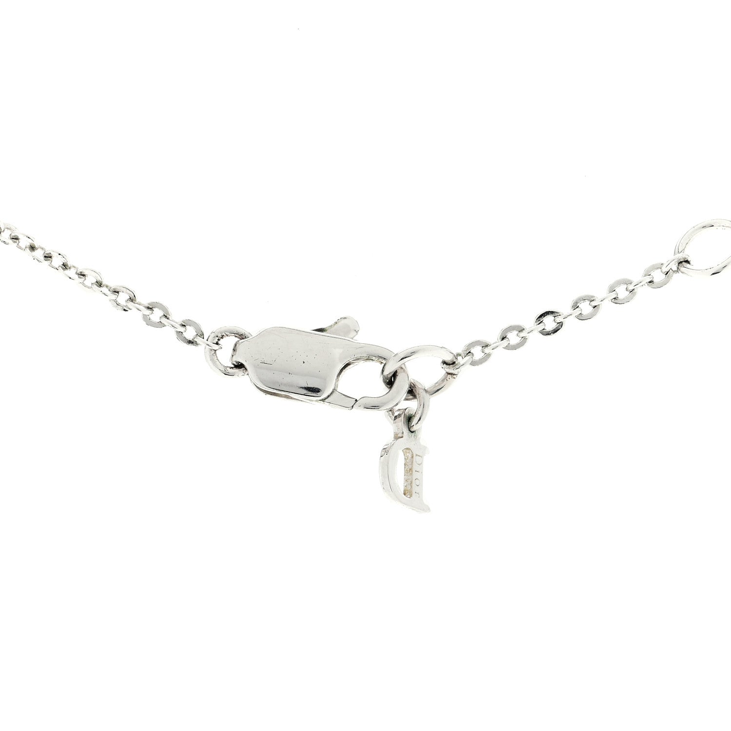 Christian Dior Metal Crystal Logo Choker Necklace Silver Pink 4 of 4
