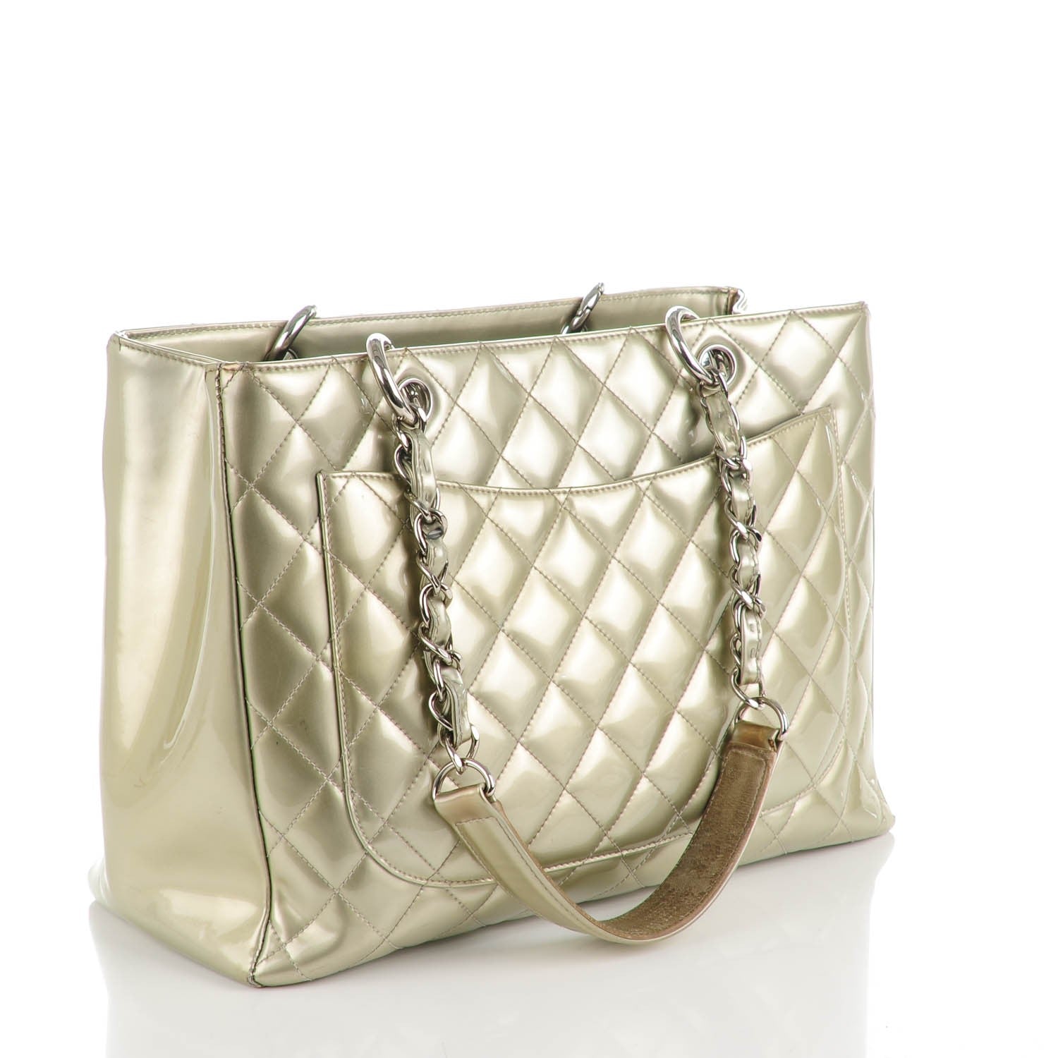 Chanel Patent Quilted Grand Shopping Tote GST Gold 3 of 10