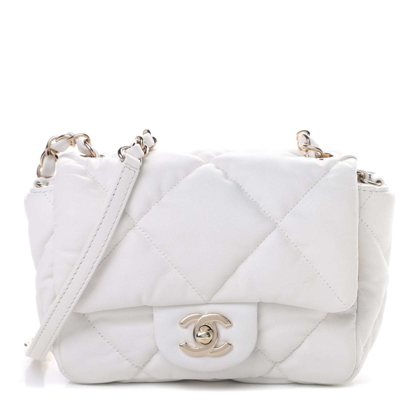 Calfskin Quilted Mini Square Bubbly Flap White