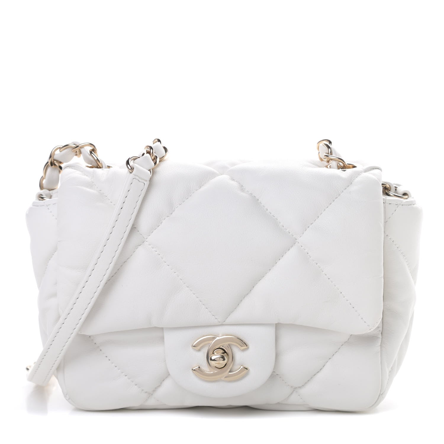 Chanel Calfskin Quilted Mini Square Bubbly Flap White 1 of 13