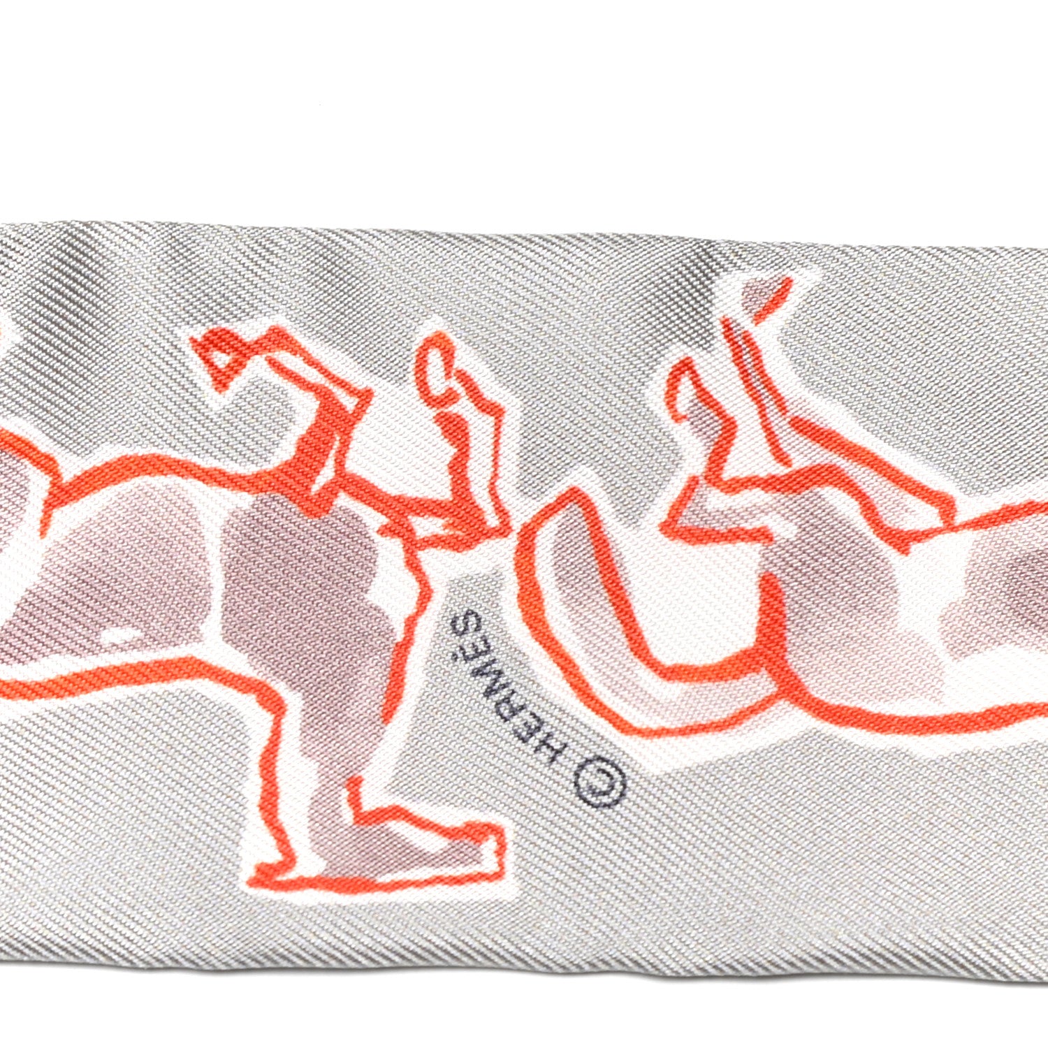 Hermes Silk Chevaux En Liberte Twilly Gris Perle Rouge White 3 of 4