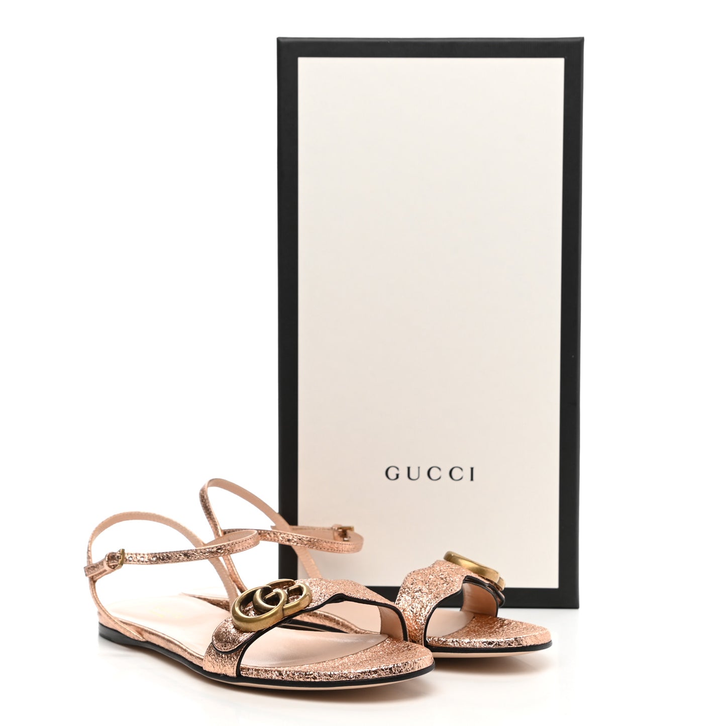 Galassia GG Marmont Ankle Wrap Flat Sandals 36 Salmone