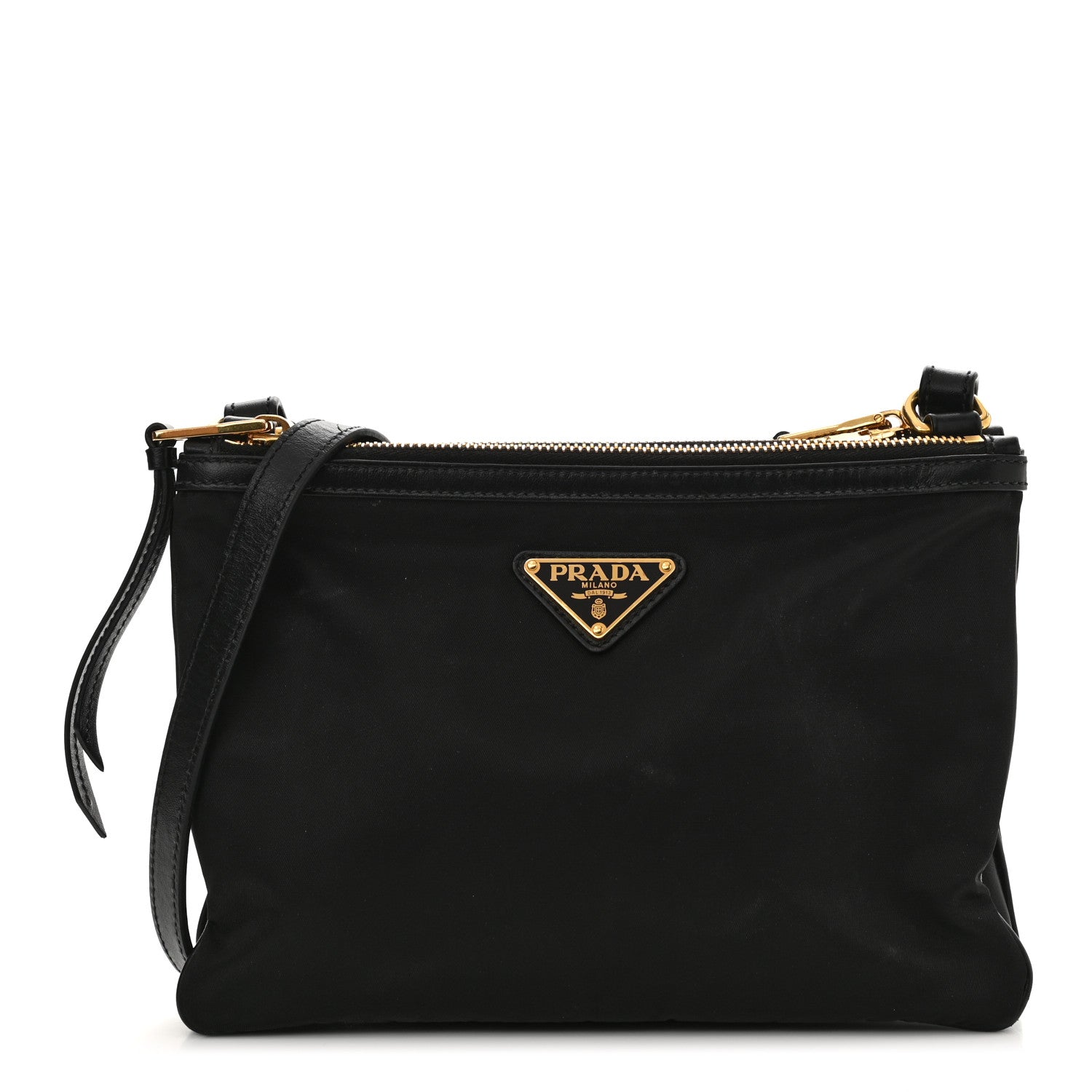 Prada Tessuto Nylon Soft Calf Double Zip Crossbody Bag Black 1 of 10